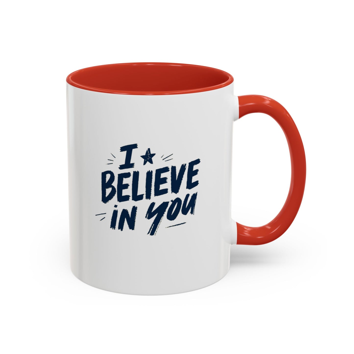 I Believe in You Mug | Accent Coffee Mug, Navy Script on White (11oz & 15oz)