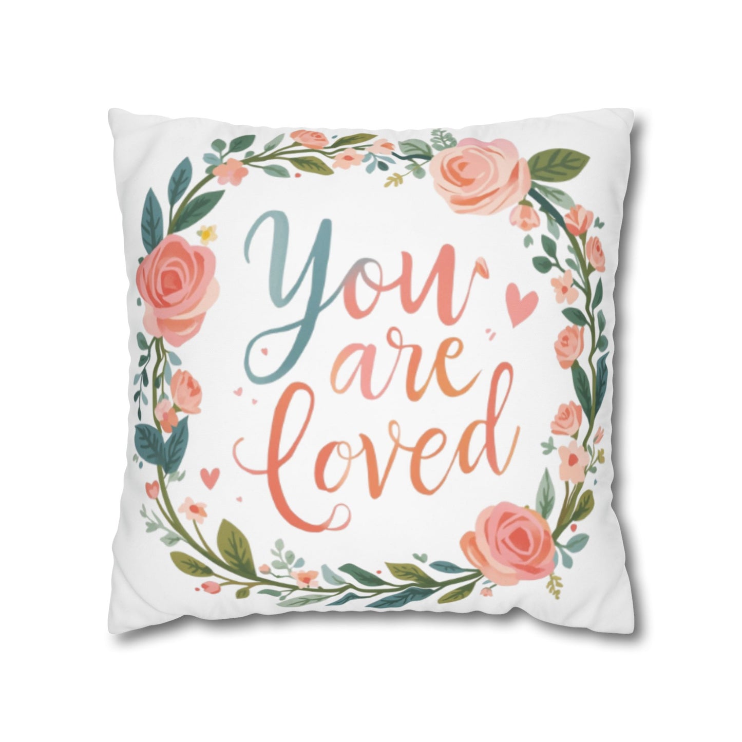You Are Loved Floral Wreath Pillowcase | Square Poly Canvas Pillowcase