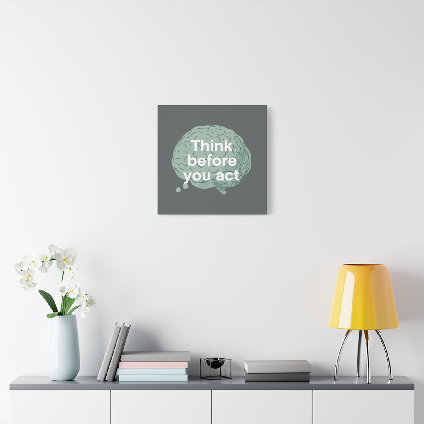 Think Before You Act brain illustration Canvas