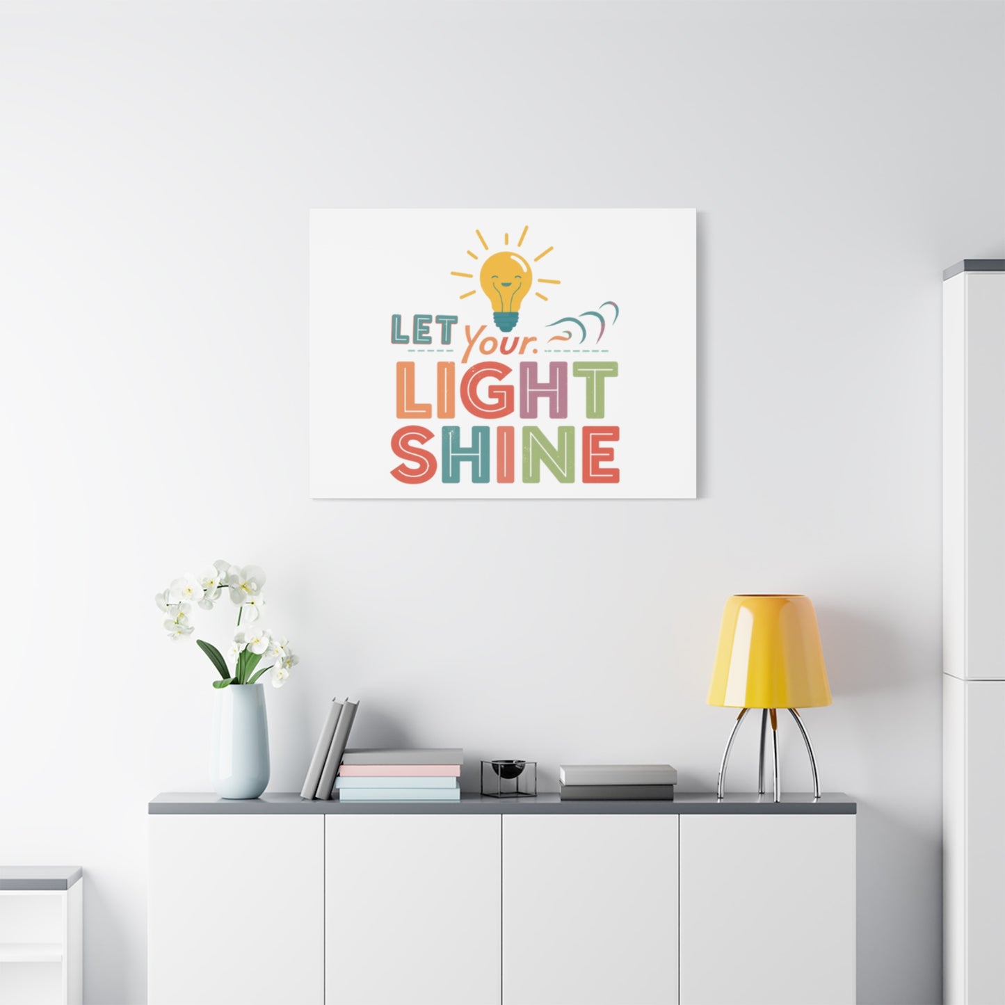 Let Your Light Shine Canvas Print | Smiling Lightbulb Wall Art