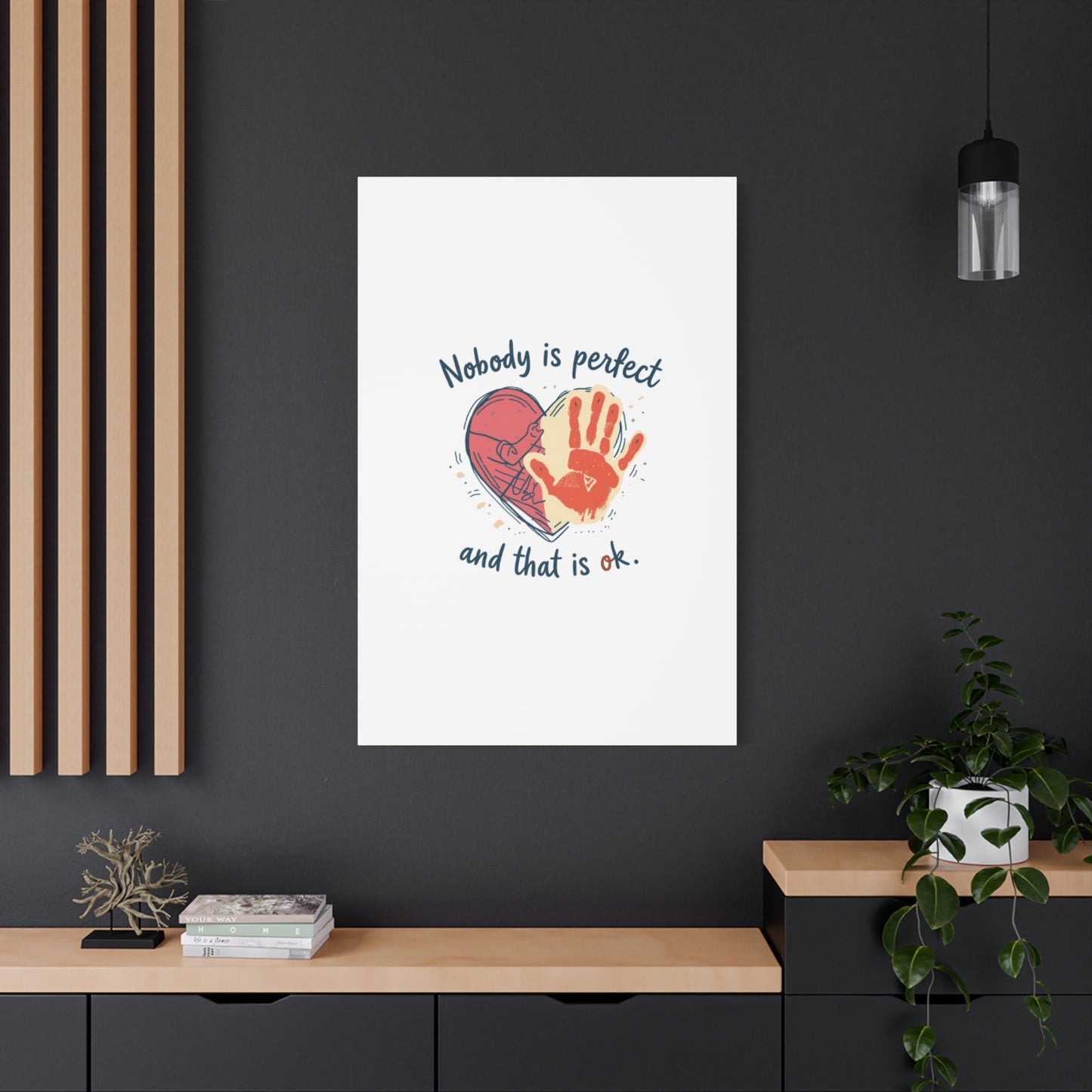 Nobody Is Perfect Heart with Handprint Canvas