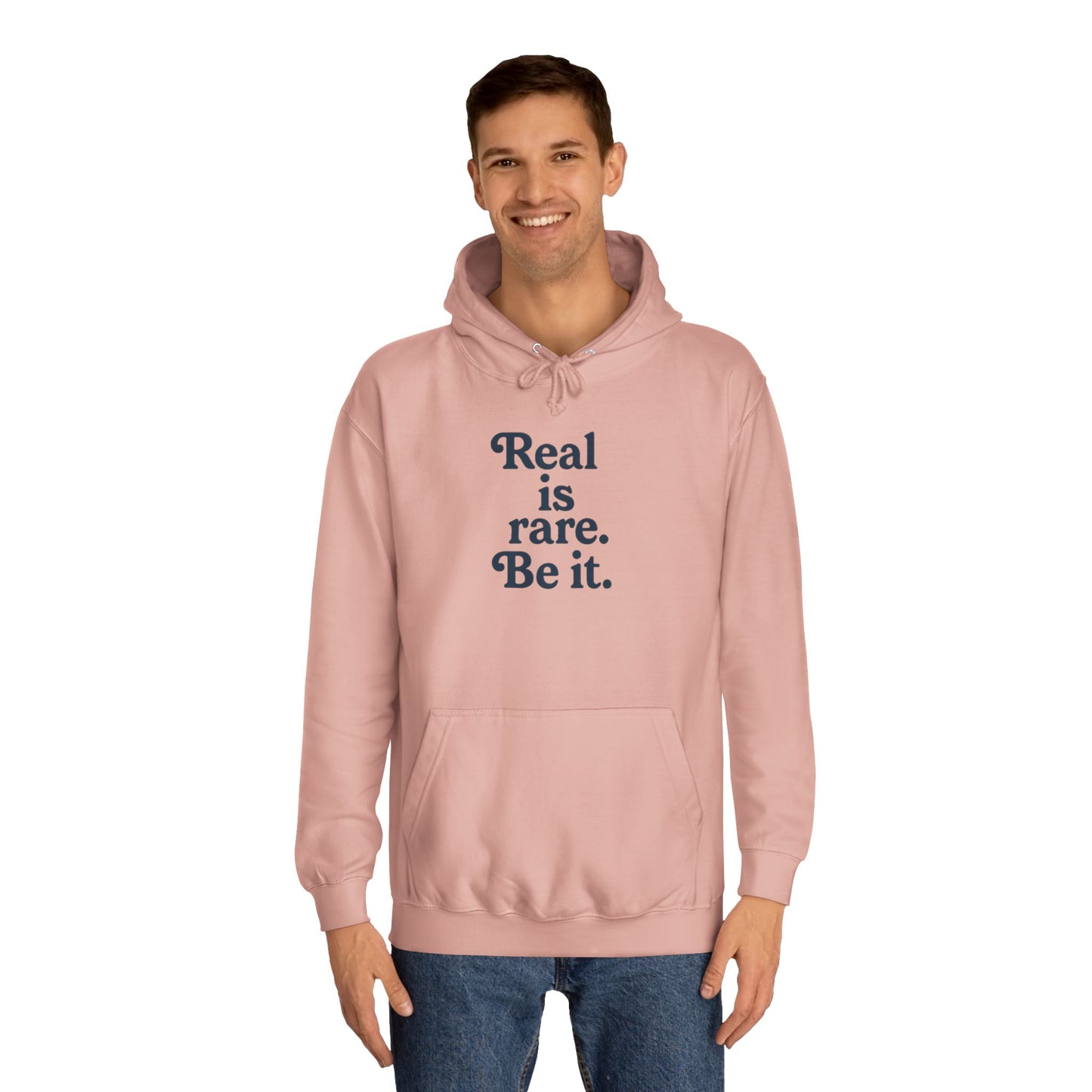 Real is Rare Unisex College Hoodie | Motivational Casual Wear, Gift for Students, Trendy Comfort