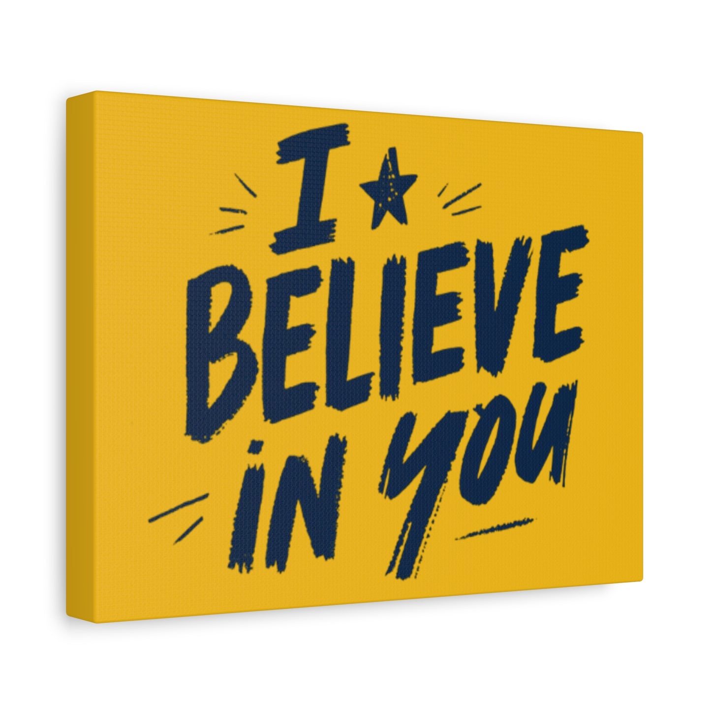 I Believe In You Canvas | Matte Stretched Wall Art, Navy Brush Lettering on Gold