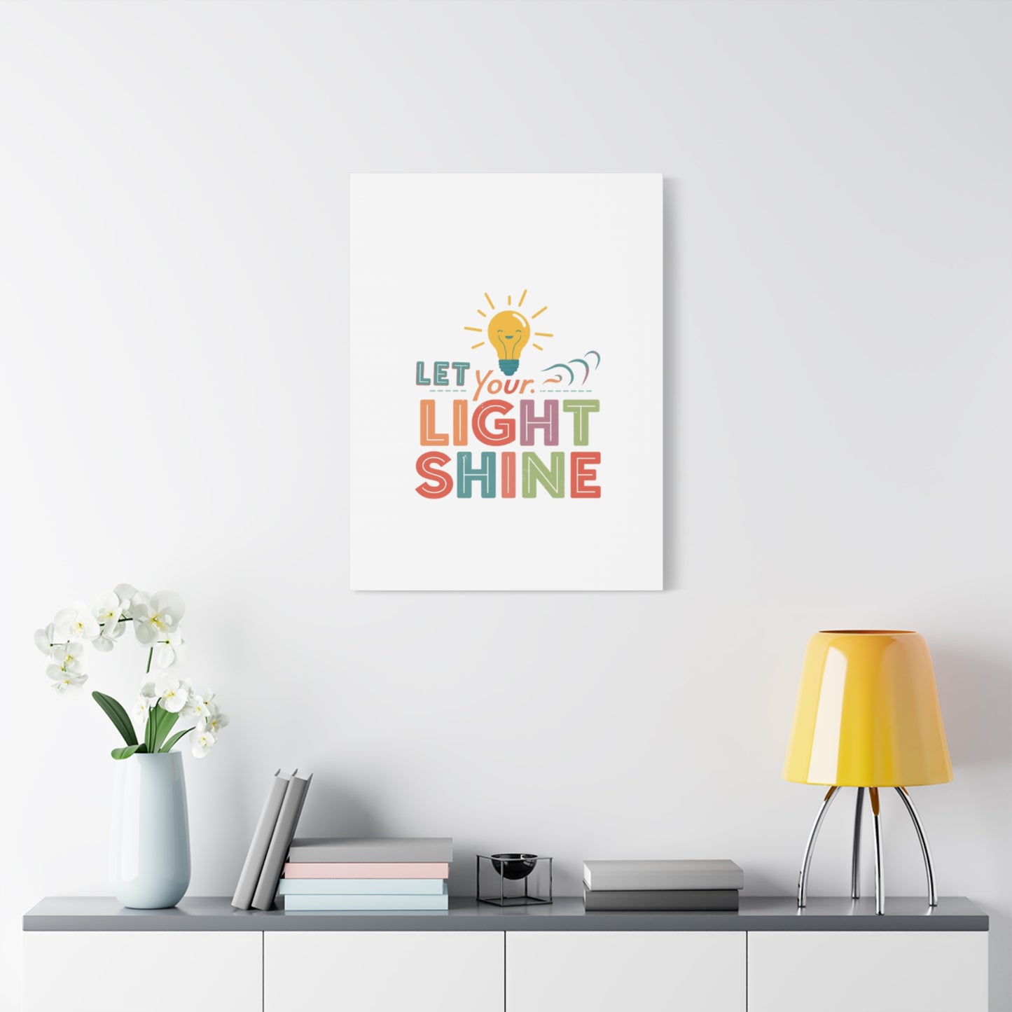 Let Your Light Shine Canvas Print | Smiling Lightbulb Wall Art