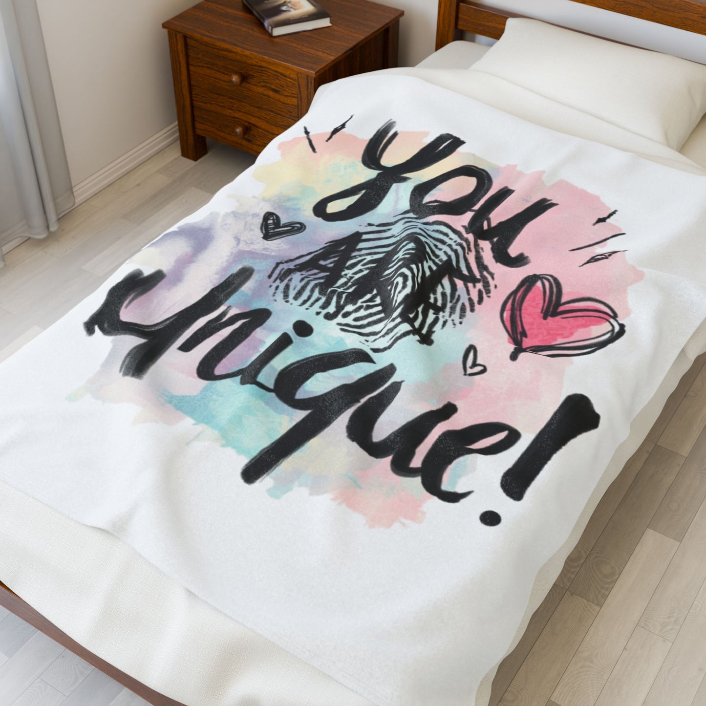 You Are Unique Watercolor Note Velveteen Plush Blanket | Encouragement Throw