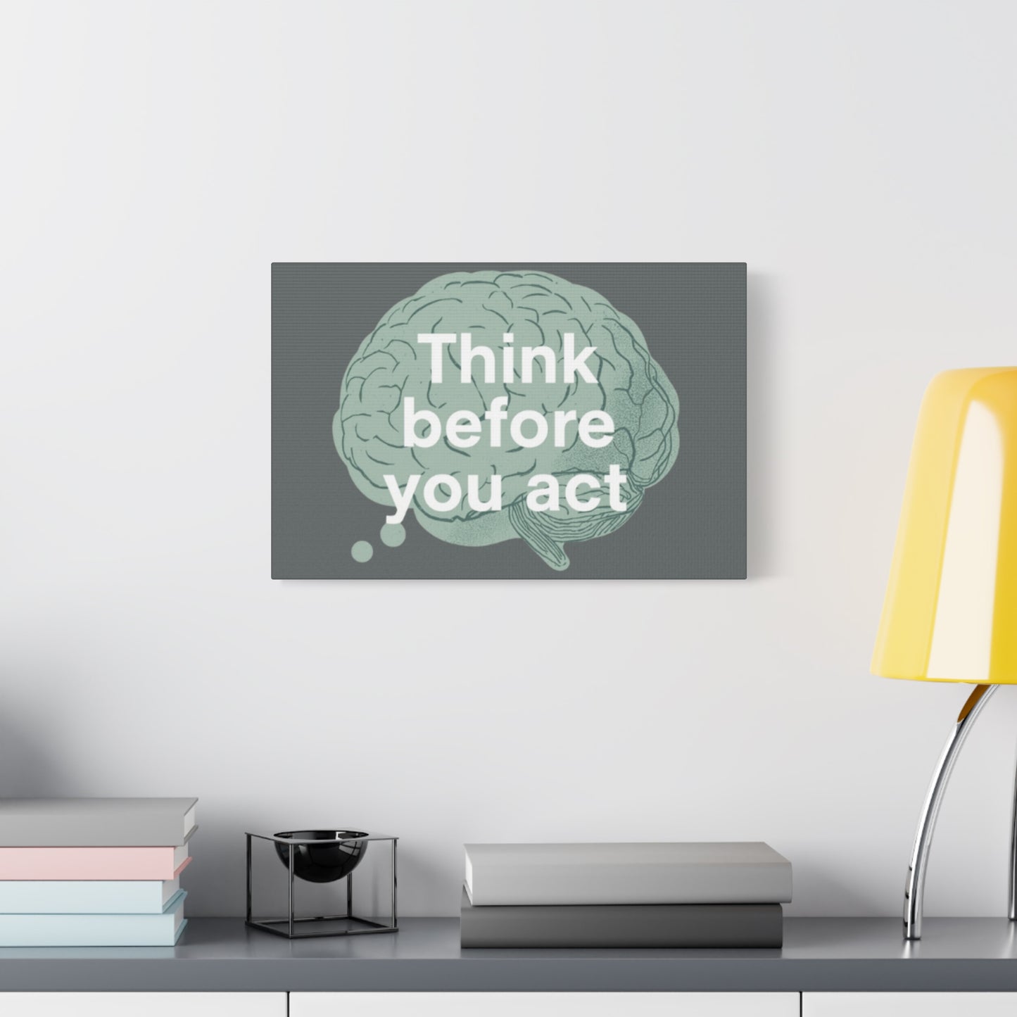 Think Before You Act brain illustration Canvas