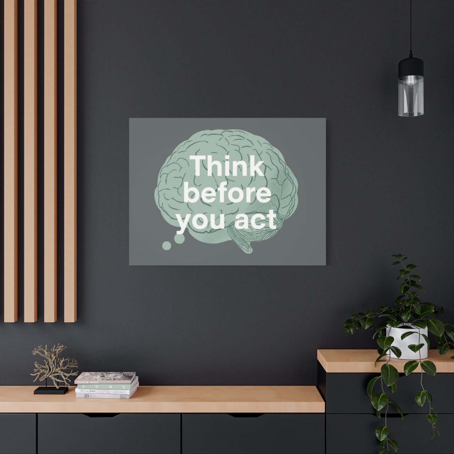 Think Before You Act brain illustration Canvas