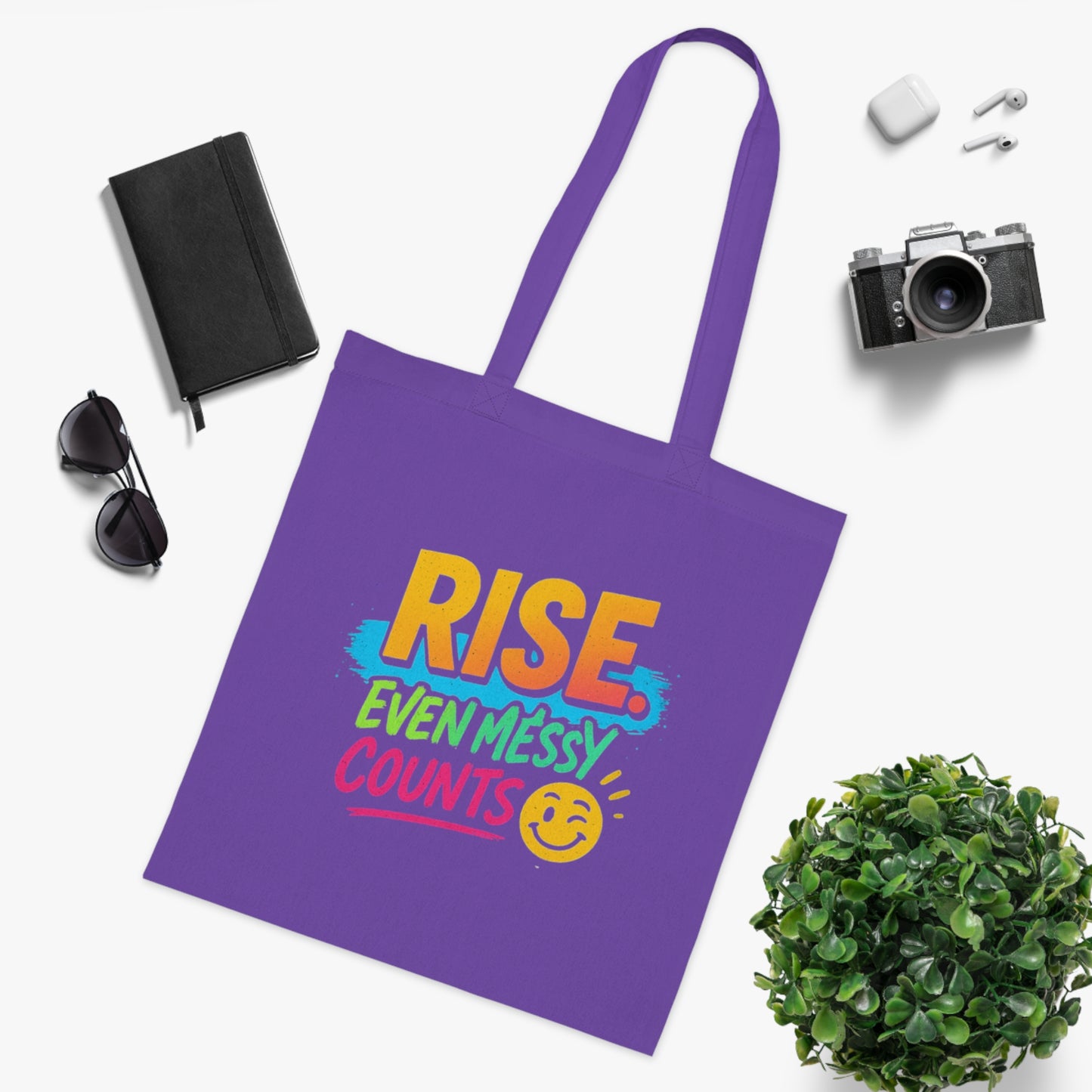 Motivational Cotton Tote: RISE. Even Messy Counts - Eco-Friendly Shopping Bag, Gift for Students, Gym Tote, Daily Use Bag, Beach Bag.
