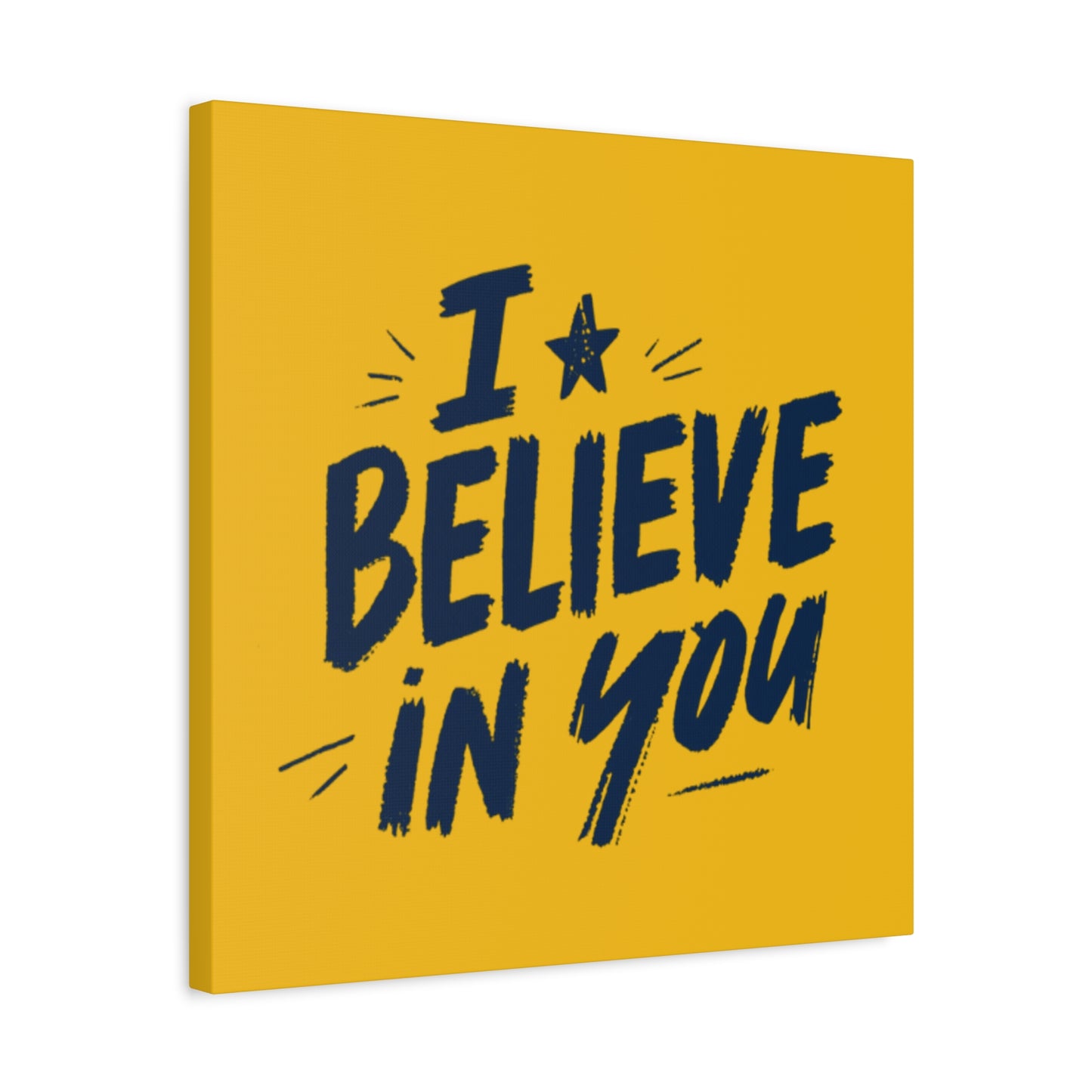 I Believe In You Canvas | Matte Stretched Wall Art, Navy Brush Lettering on Gold
