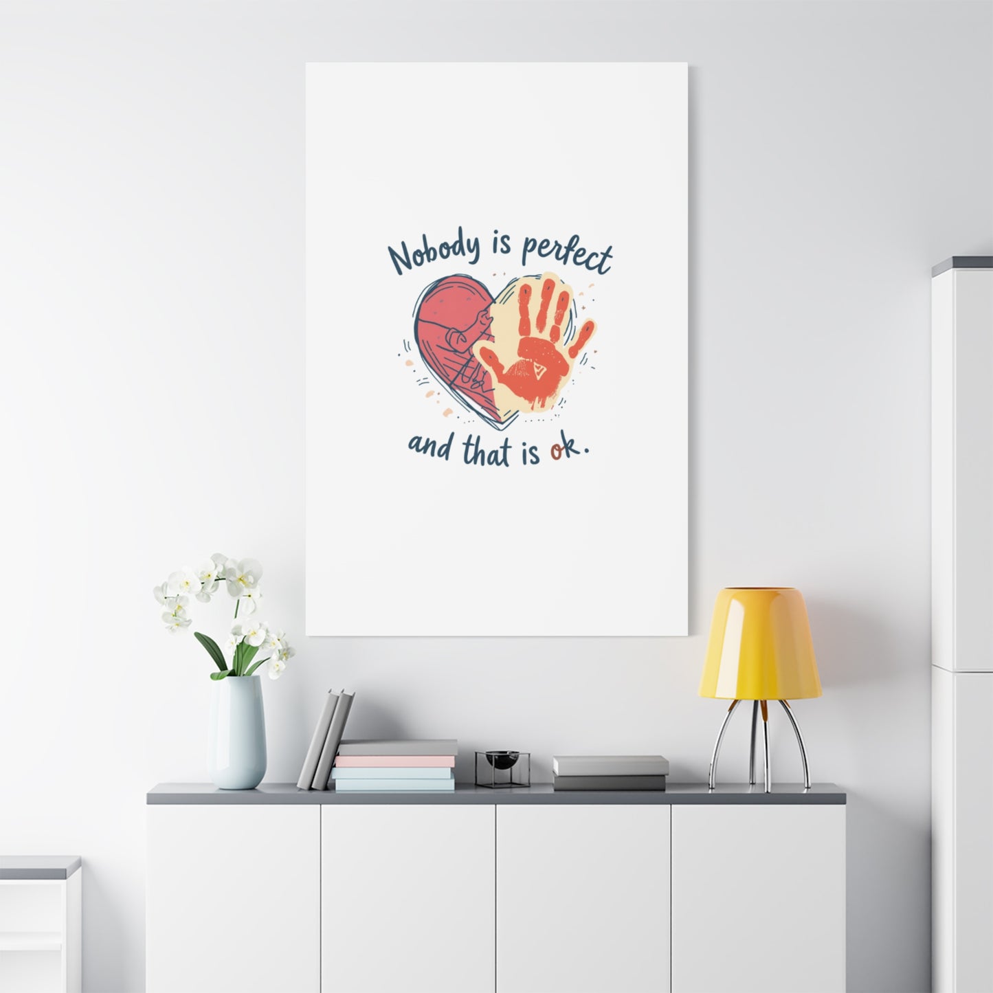 Nobody Is Perfect Heart with Handprint Canvas