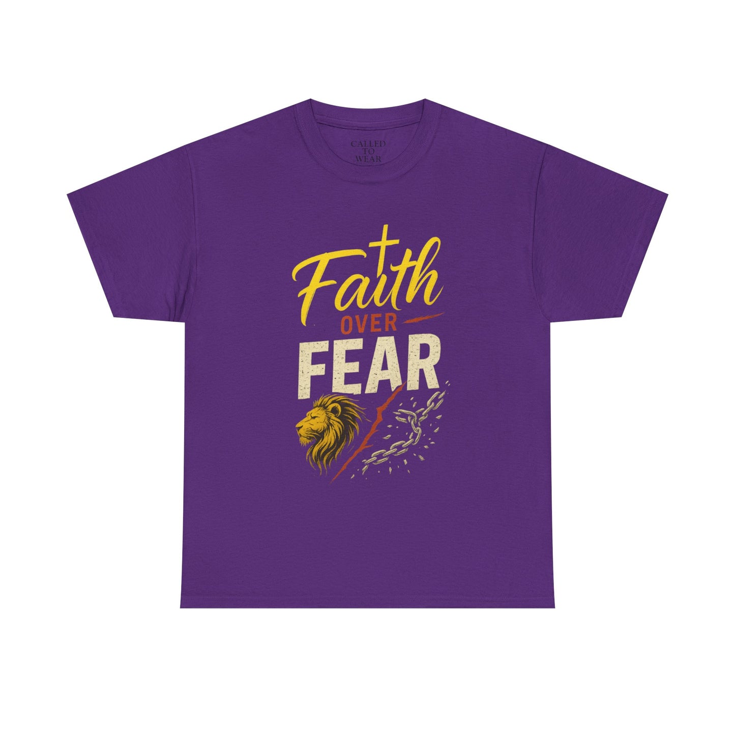Faith Over Fear shirt | Lion and cross hand-lettered design