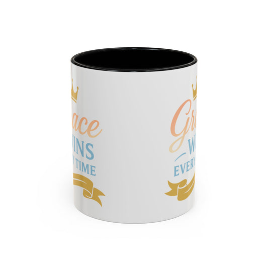 Elegant Inspirational Coffee Mug - Grace Wins Every Time, Motivational Gift for Her, Office Decor, Self-Care Reminder