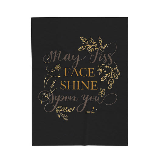 May His Face Shine Upon You Velveteen Plush Blanket | Gold Script Blessing