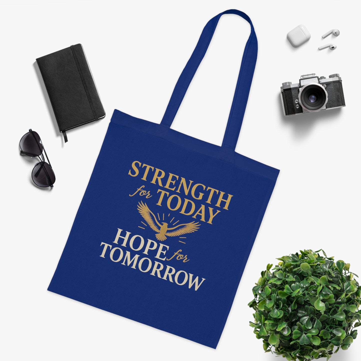 Motivational Tote Bag - Strength for Today, Hope for Tomorrow, Eco-Friendly Shopping