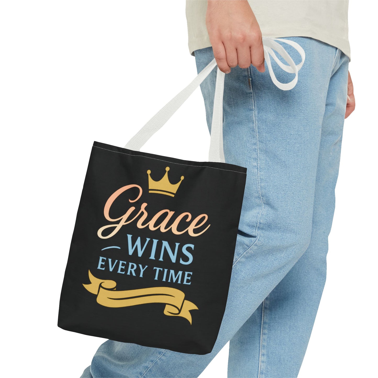 Grace Wins Tote Bag - Inspirational Quote Bag, Motivational Gift, Everyday Use, Fashion Accessory, Encouragement Gift