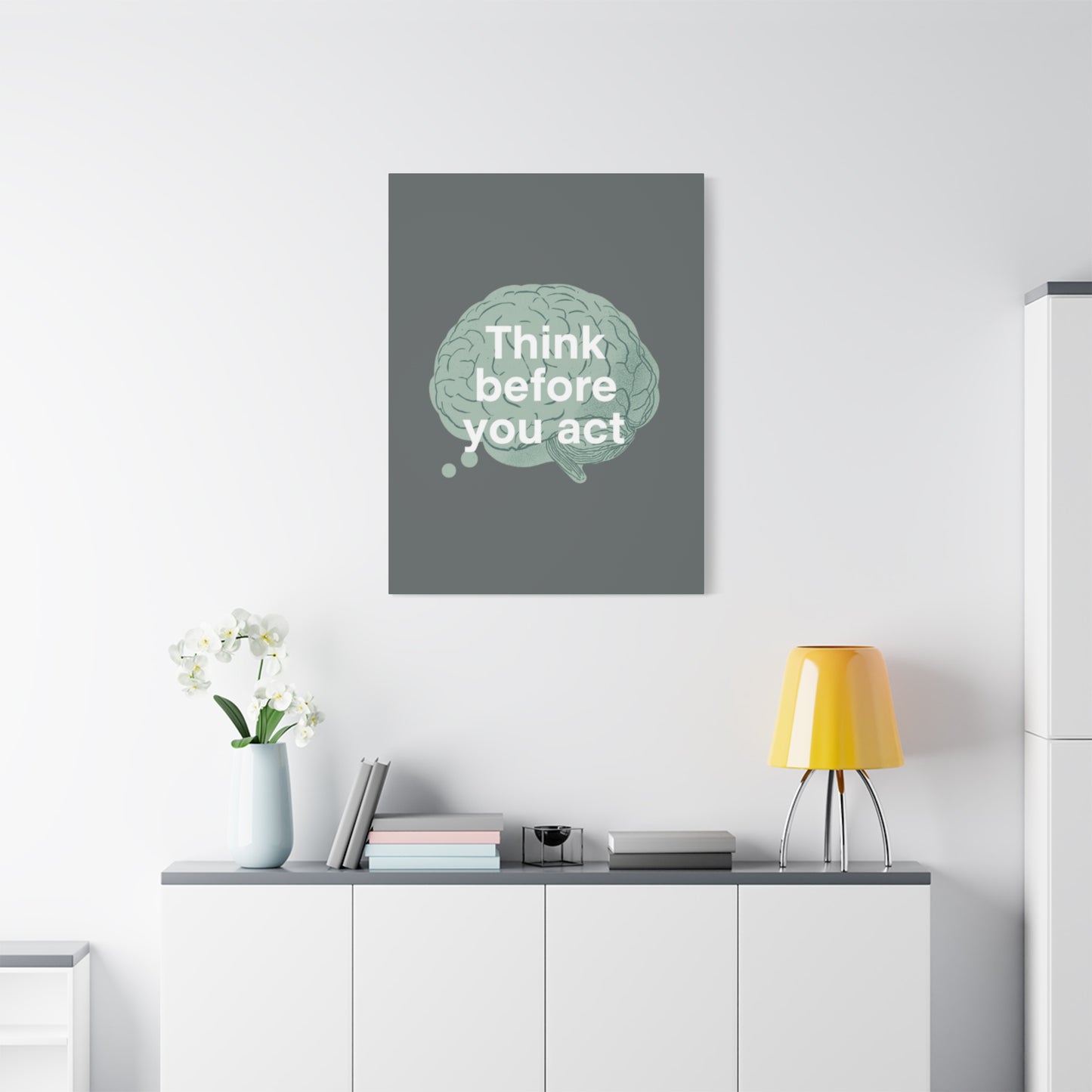 Think Before You Act brain illustration Canvas