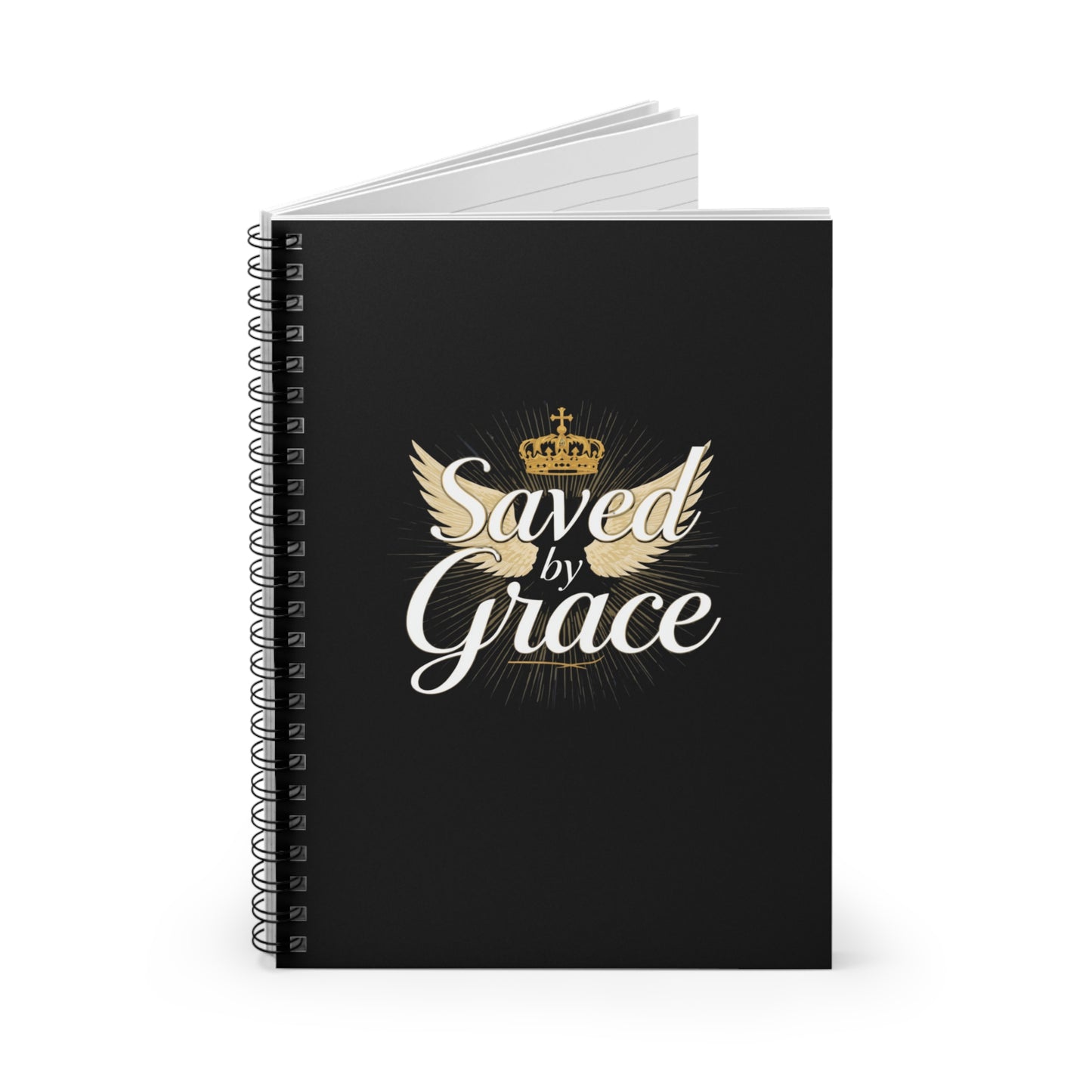 Saved by Grace Notebook | Spiral Ruled Journal, Christian Winged Crown Design