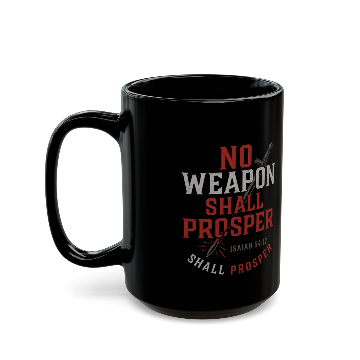 Faith Forward Statement Mug | Black Ceramic Coffee Cup, Bold Red & White Typography