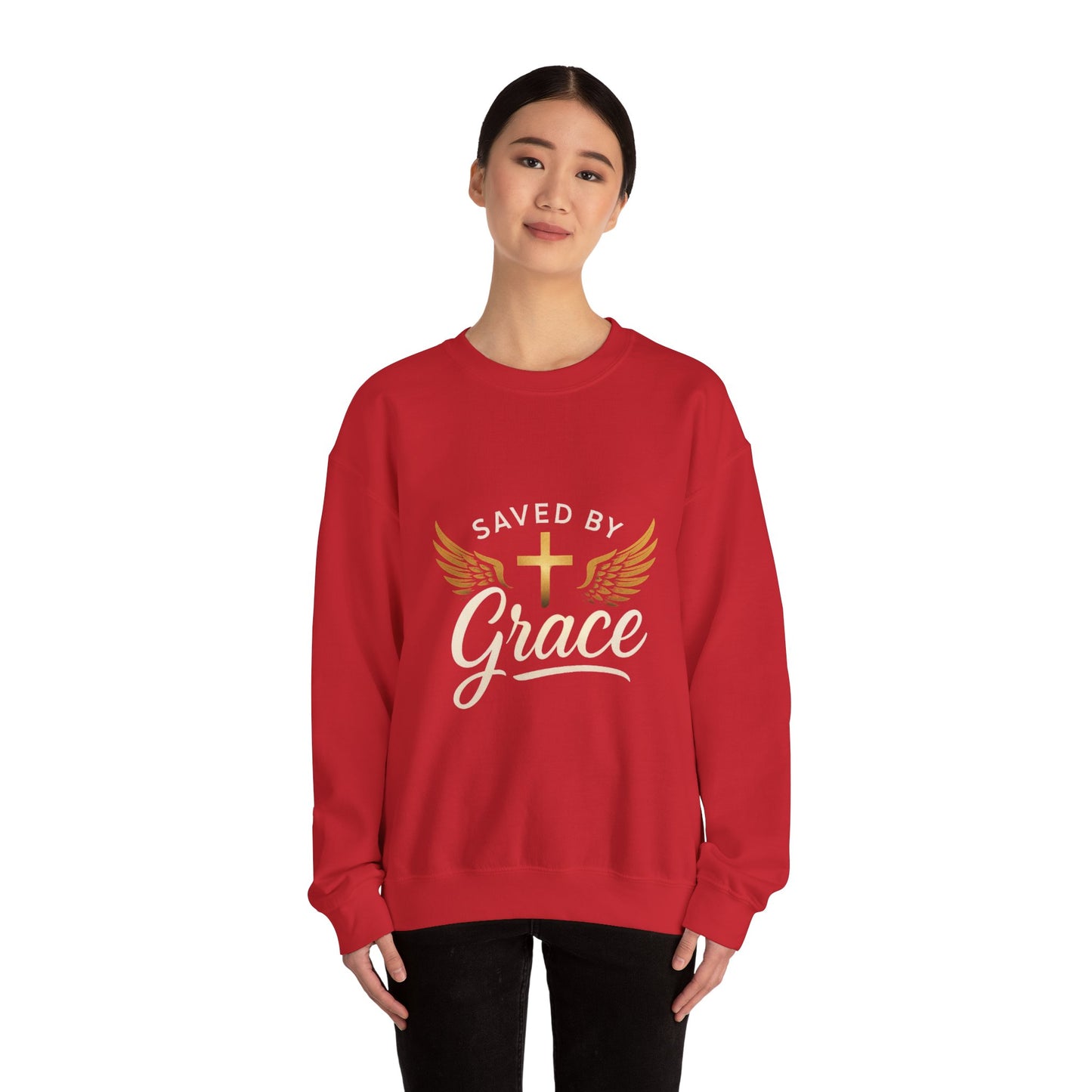 Faith-Inspired Unisex Crewneck Sweatshirt, Saved by Grace, Christian Apparel, Religious Gift, Inspirational Clothing, Cozy and Comfortable