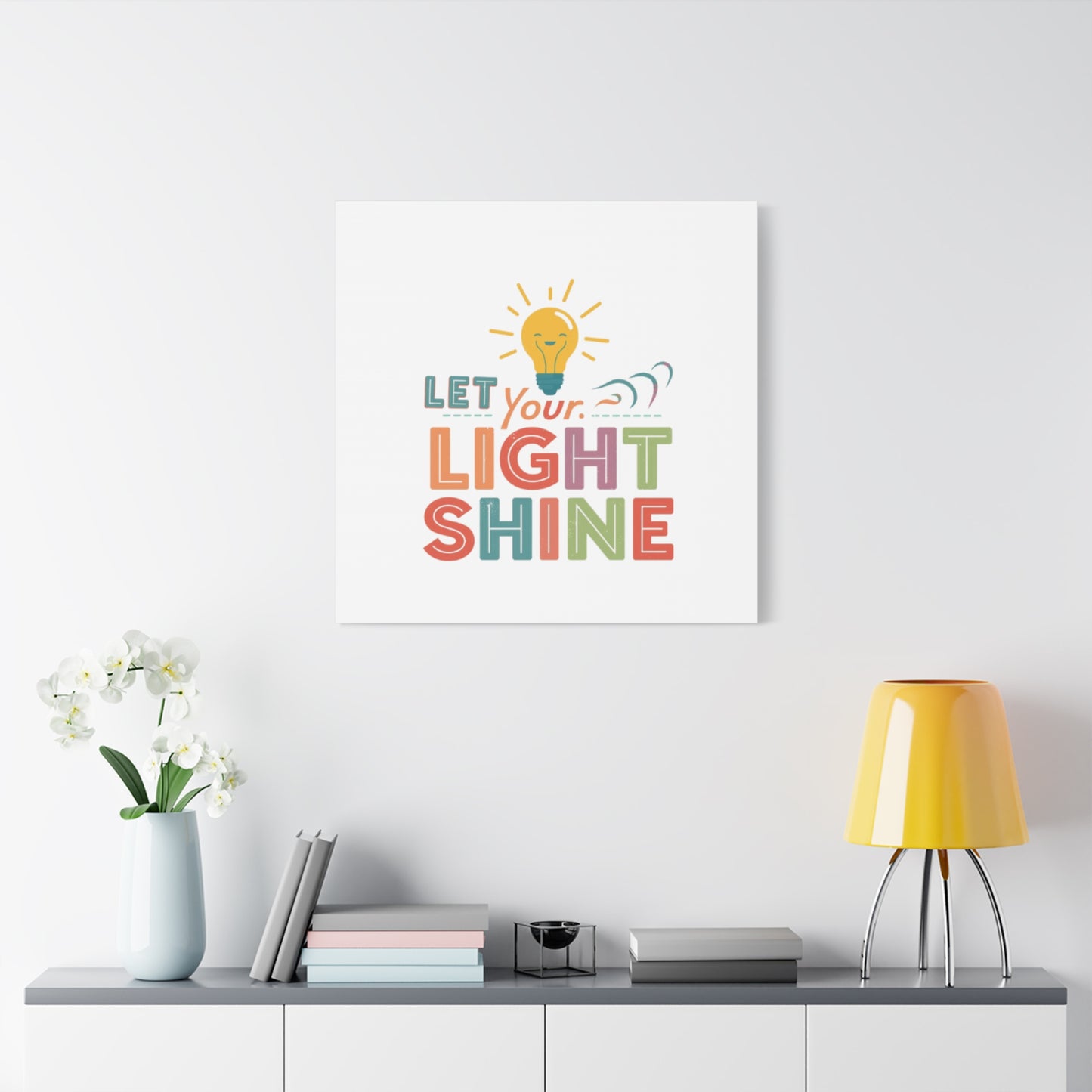 Let Your Light Shine Canvas Print | Smiling Lightbulb Wall Art