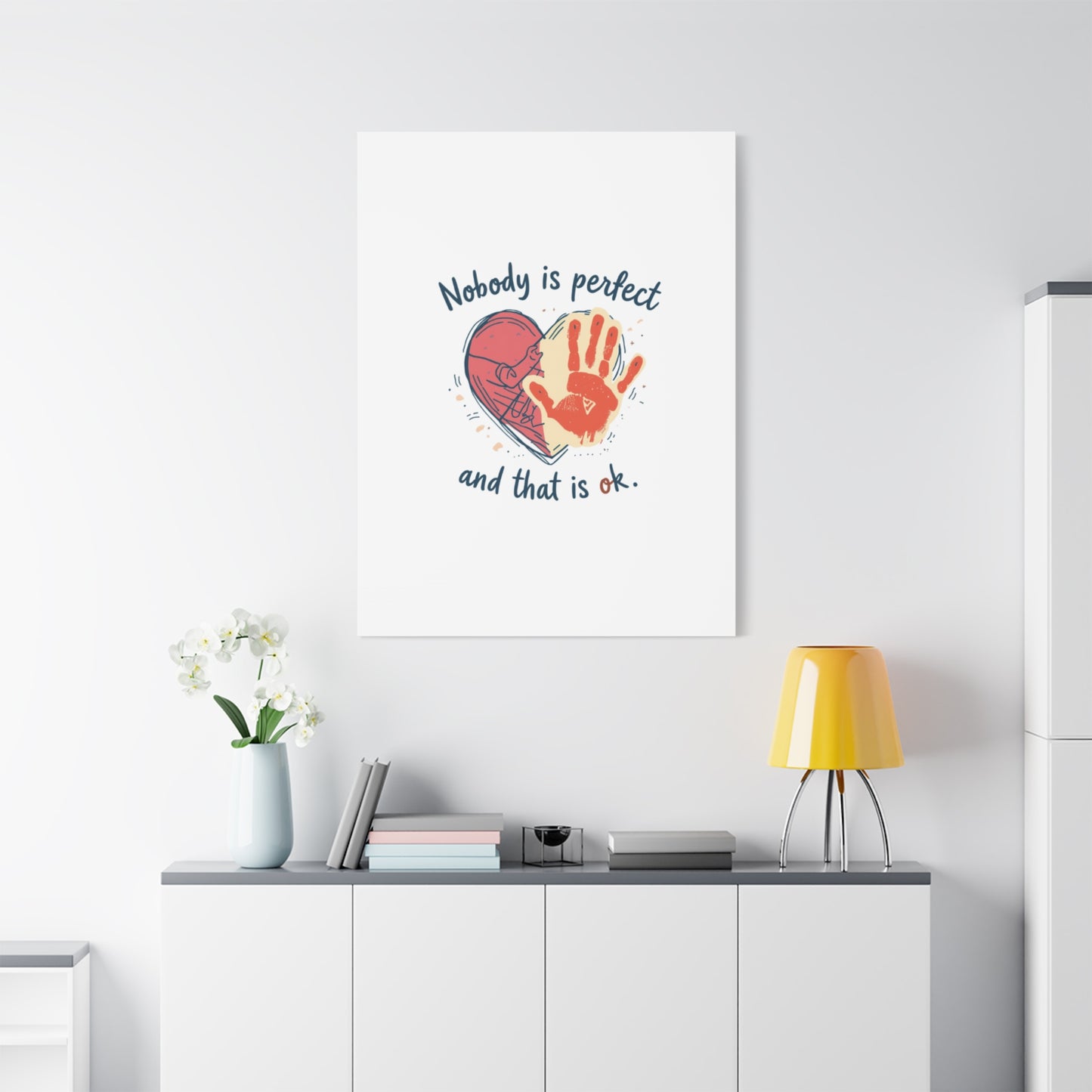 Nobody Is Perfect Heart with Handprint Canvas