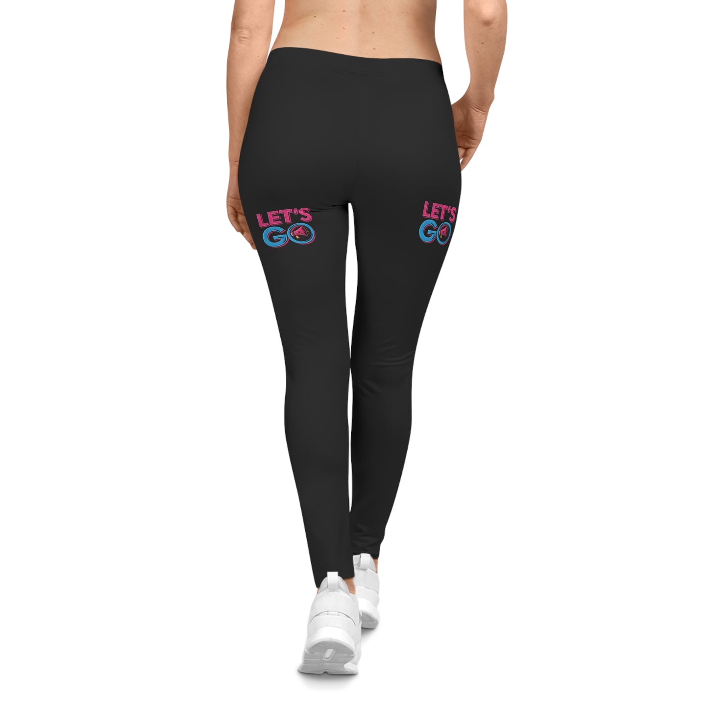 Retro "LET'S GO" Thigh Print Leggings | Vibrant Pink Blue All-Over Print