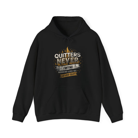 Quitters Never Win Hoodie | Motivational Flame Graphic Sweatshirt