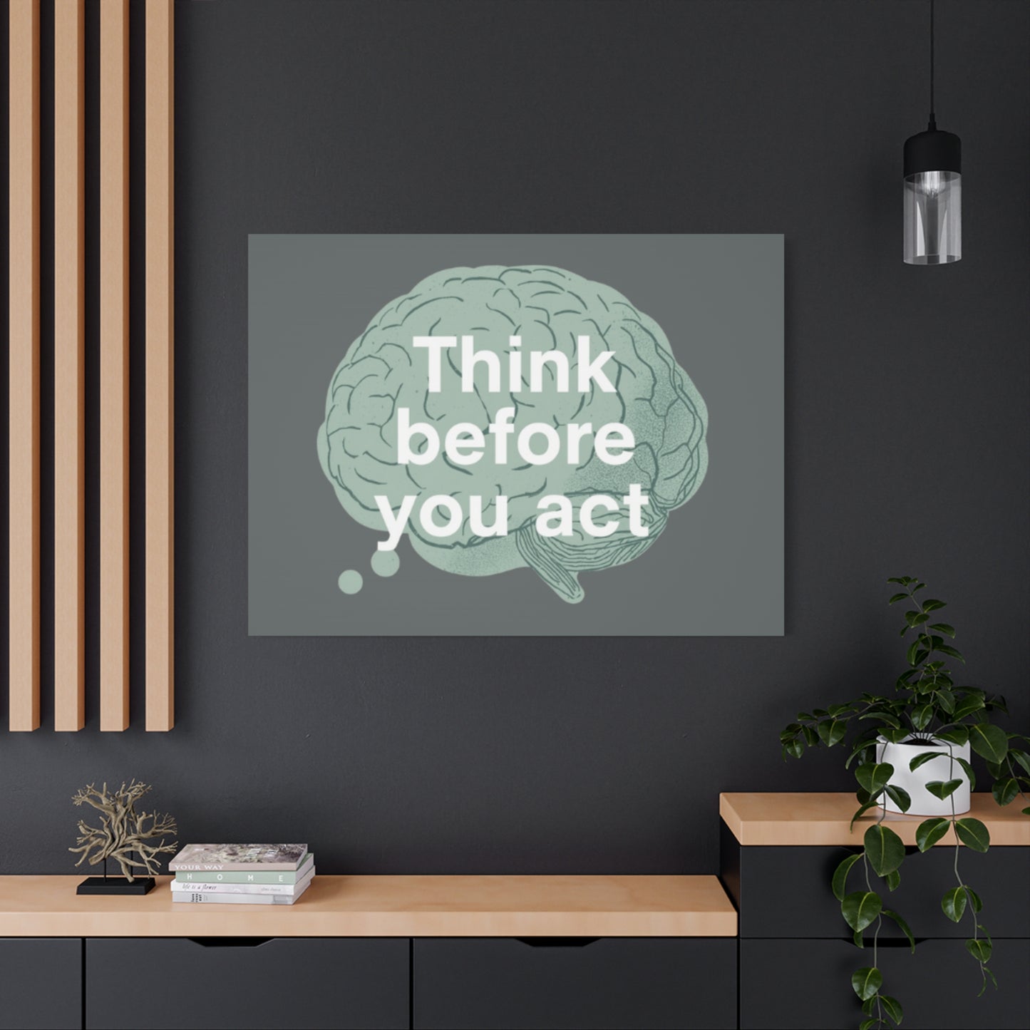 Think Before You Act brain illustration Canvas