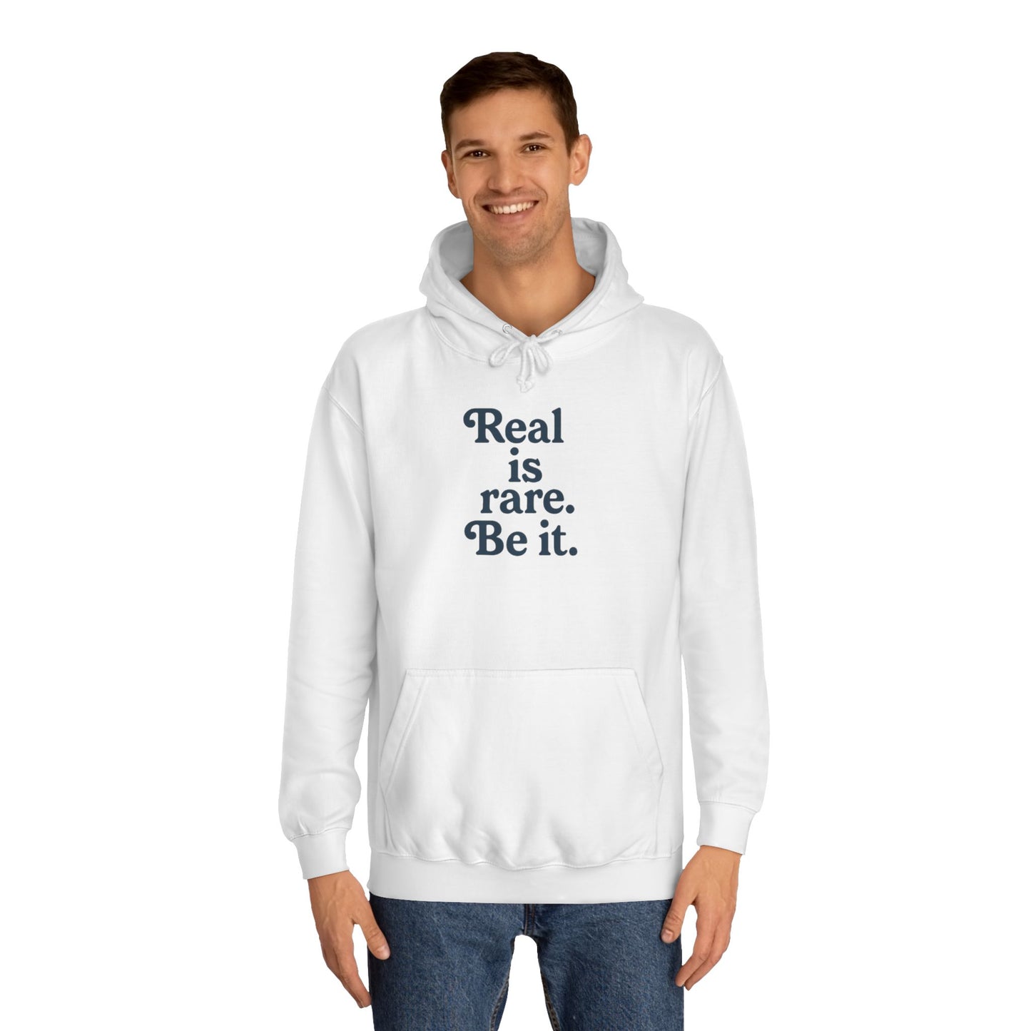 Real is Rare Unisex College Hoodie | Motivational Casual Wear, Gift for Students, Trendy Comfort