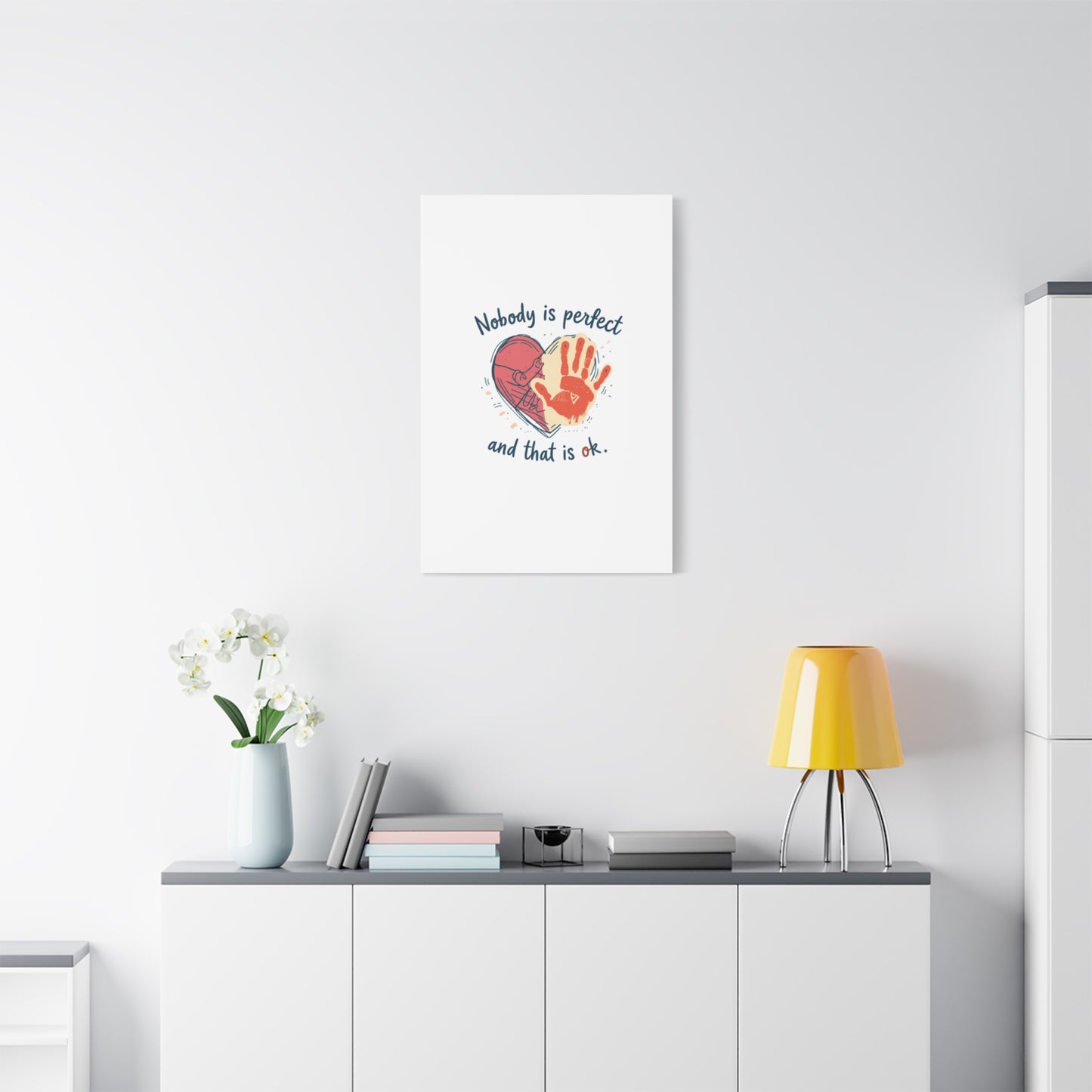Nobody Is Perfect Heart with Handprint Canvas