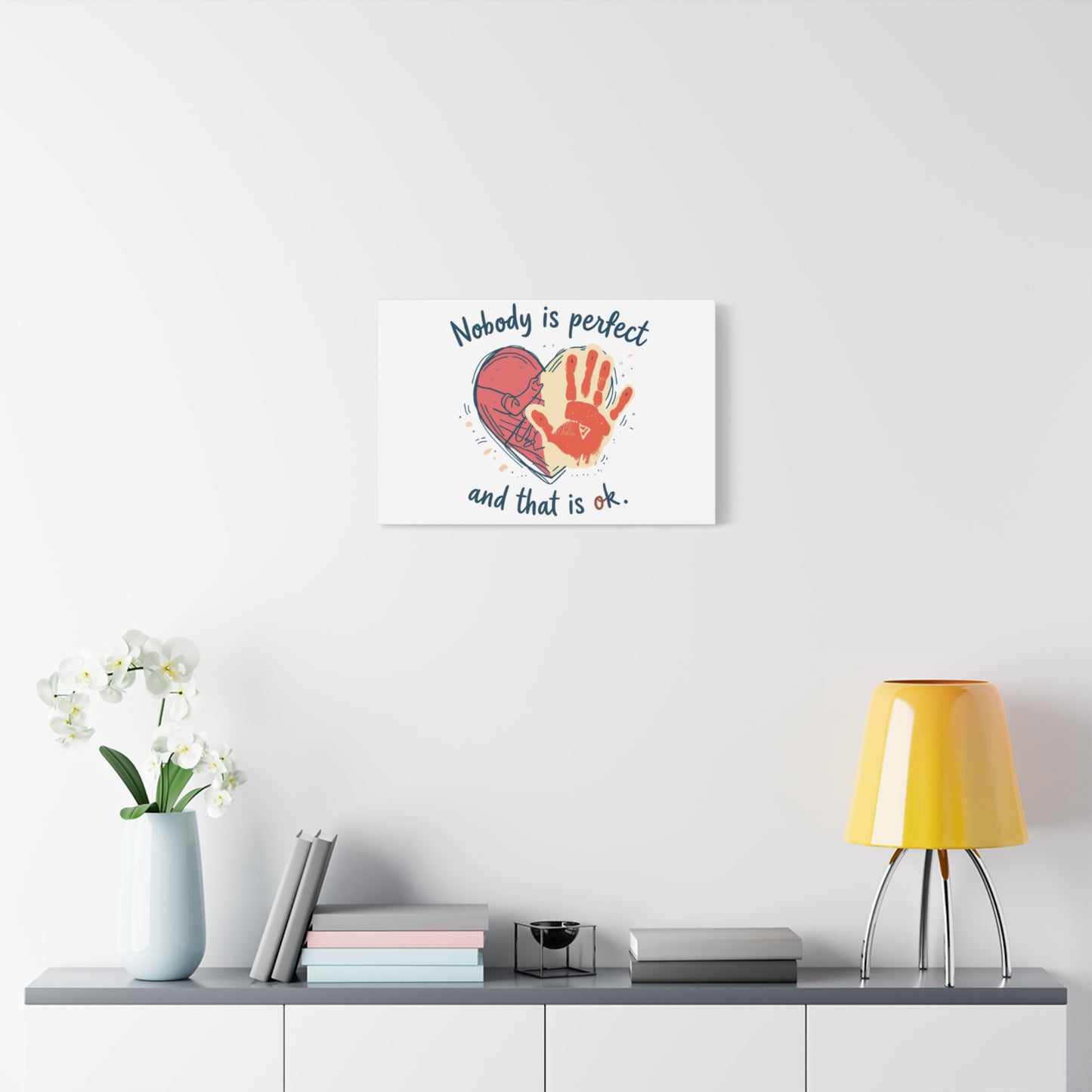 Nobody Is Perfect Heart with Handprint Canvas