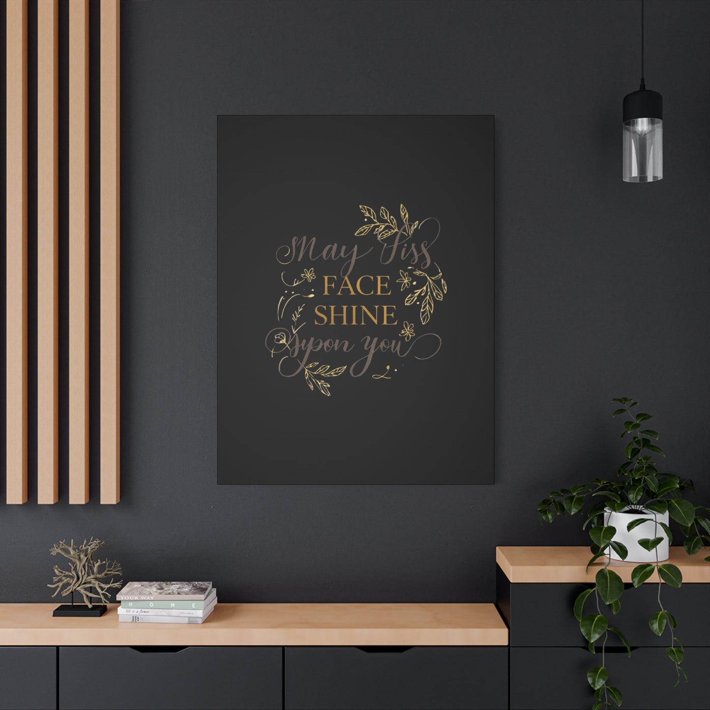 May His Face Shine Upon You Matte Canvas | Stretched Wall Art, Black Gold Botanical
