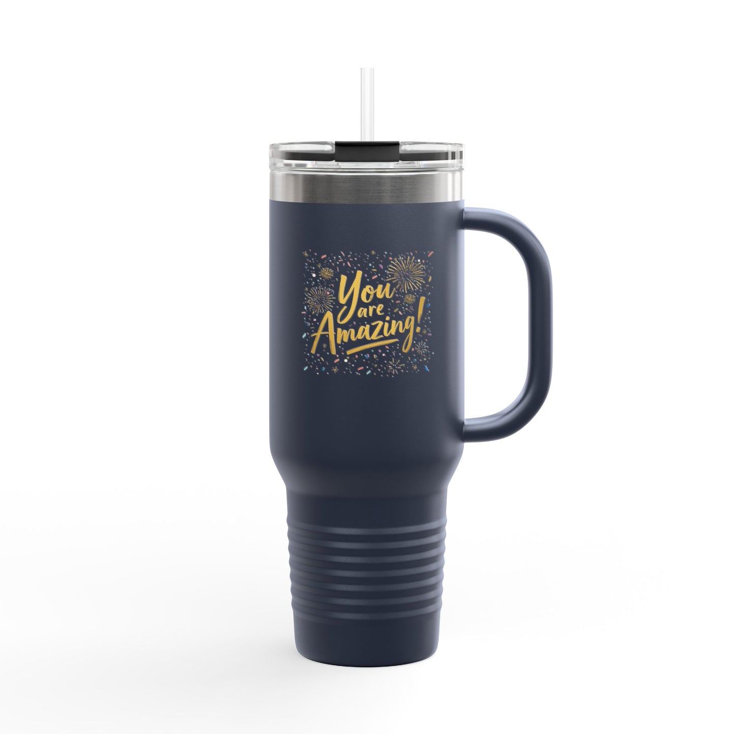 Insulated 40oz Travel Mug, Matte Powder-Coated Stainless Steel | Ergonomic Handle, Leak-Resistant Lid