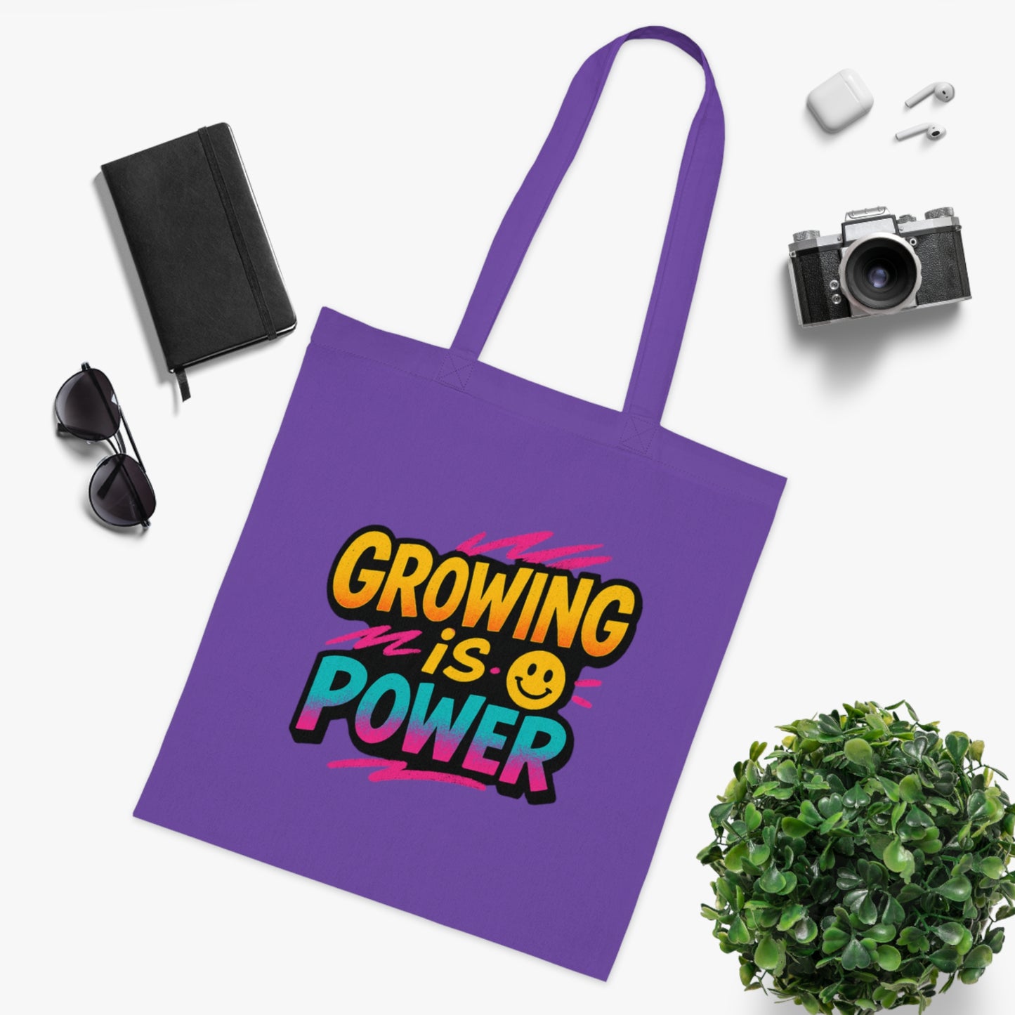 Empowering Cotton Tote Bag - "Growing is Power" - Eco-Friendly, Reusable, Gift for Students, Motivational, Everyday Use