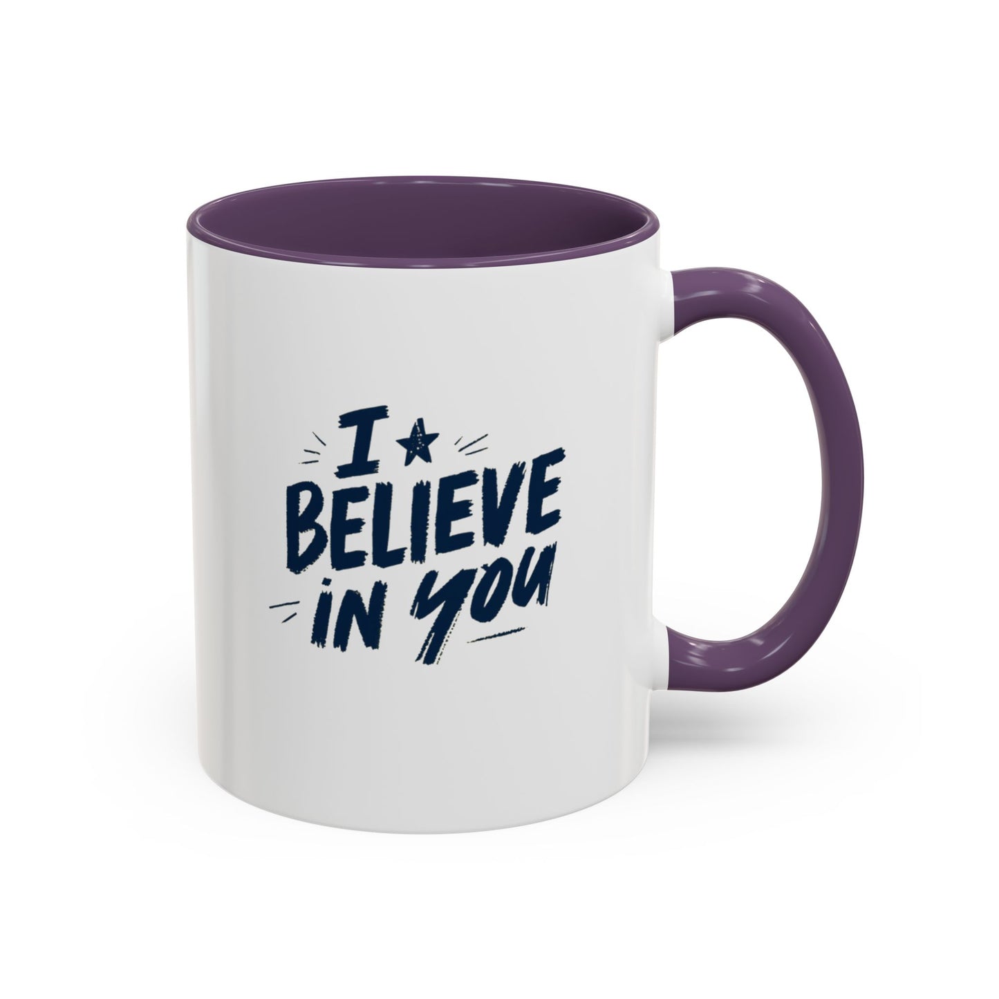 I Believe in You Mug | Accent Coffee Mug, Navy Script on White (11oz & 15oz)