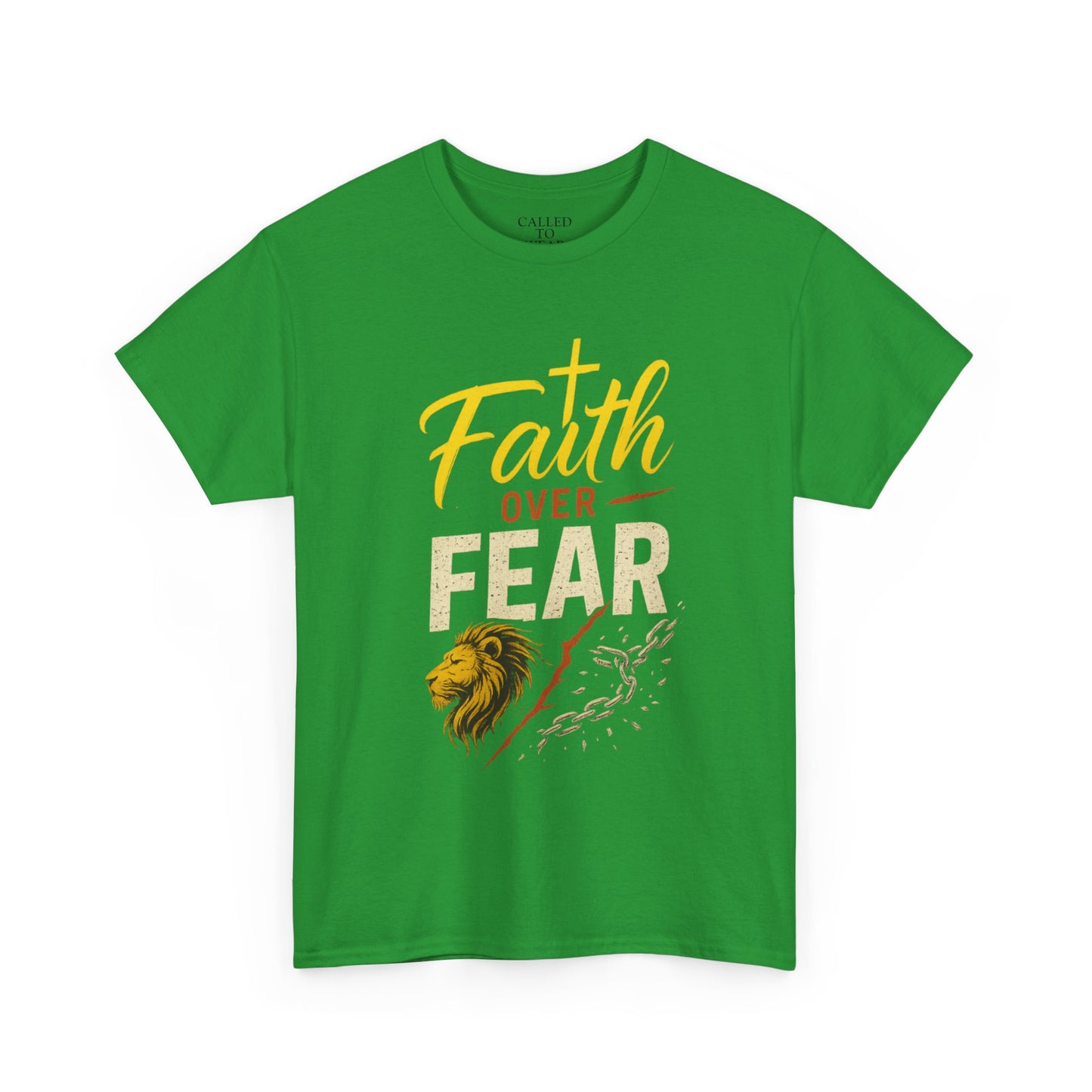 Faith Over Fear shirt | Lion and cross hand-lettered design