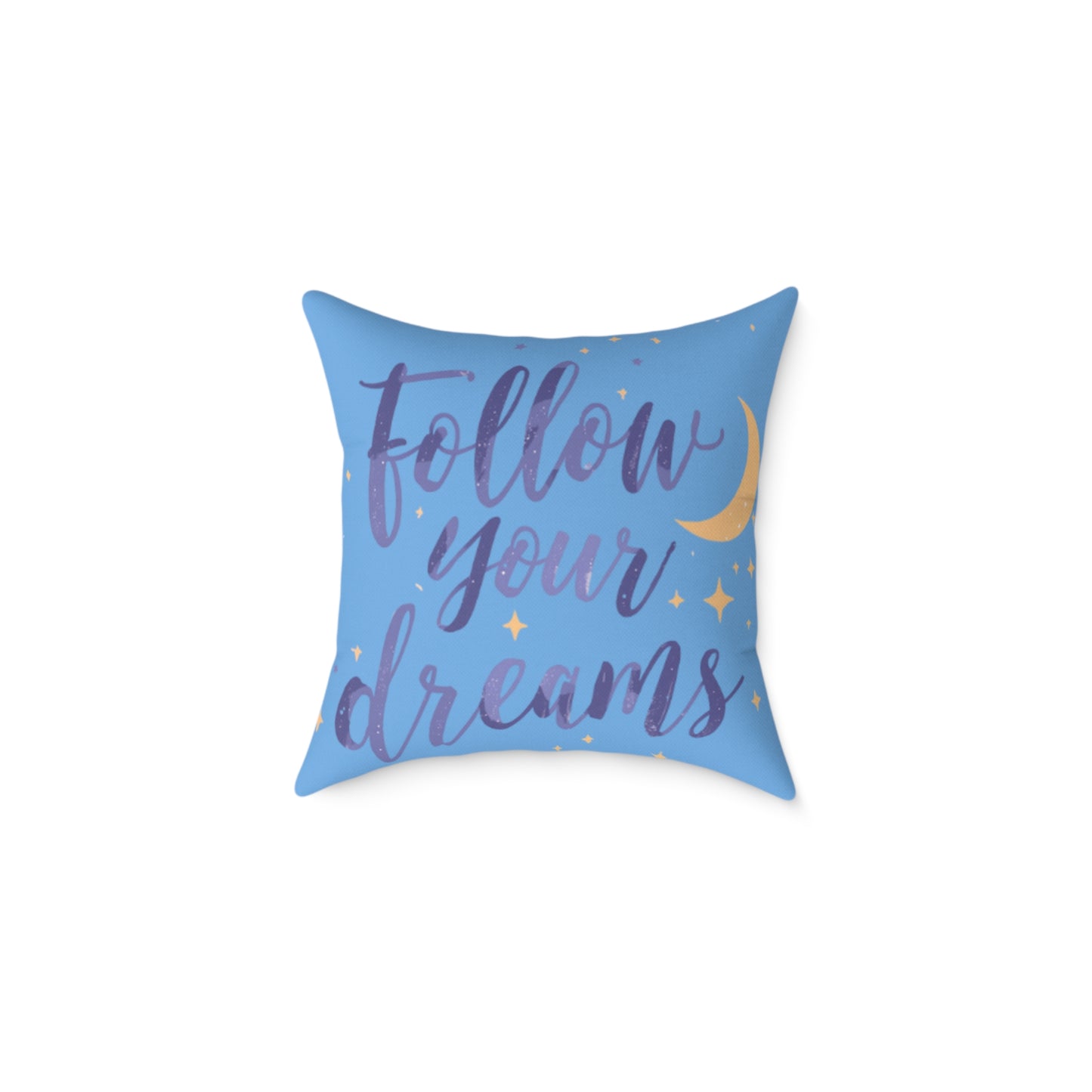 Follow Your Dreams pillow | Square poly canvas pillow, moon stars night design
