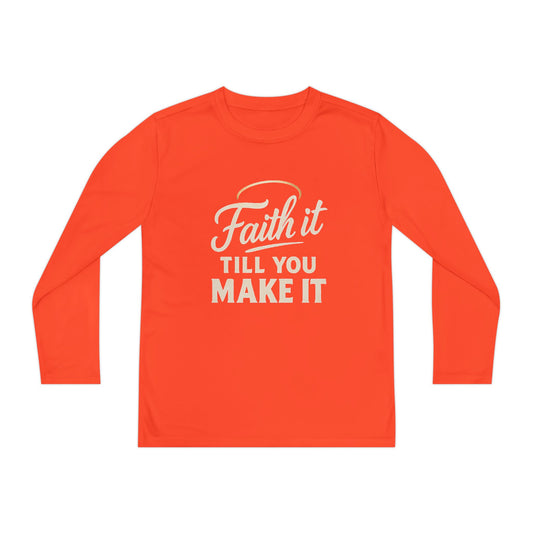Youth Long Sleeve Faith It Tee, Motivational Shirt, Inspirational Apparel, Kids Workout Top, Long Sleeve Sports Tee, Gift for Young Dreamers