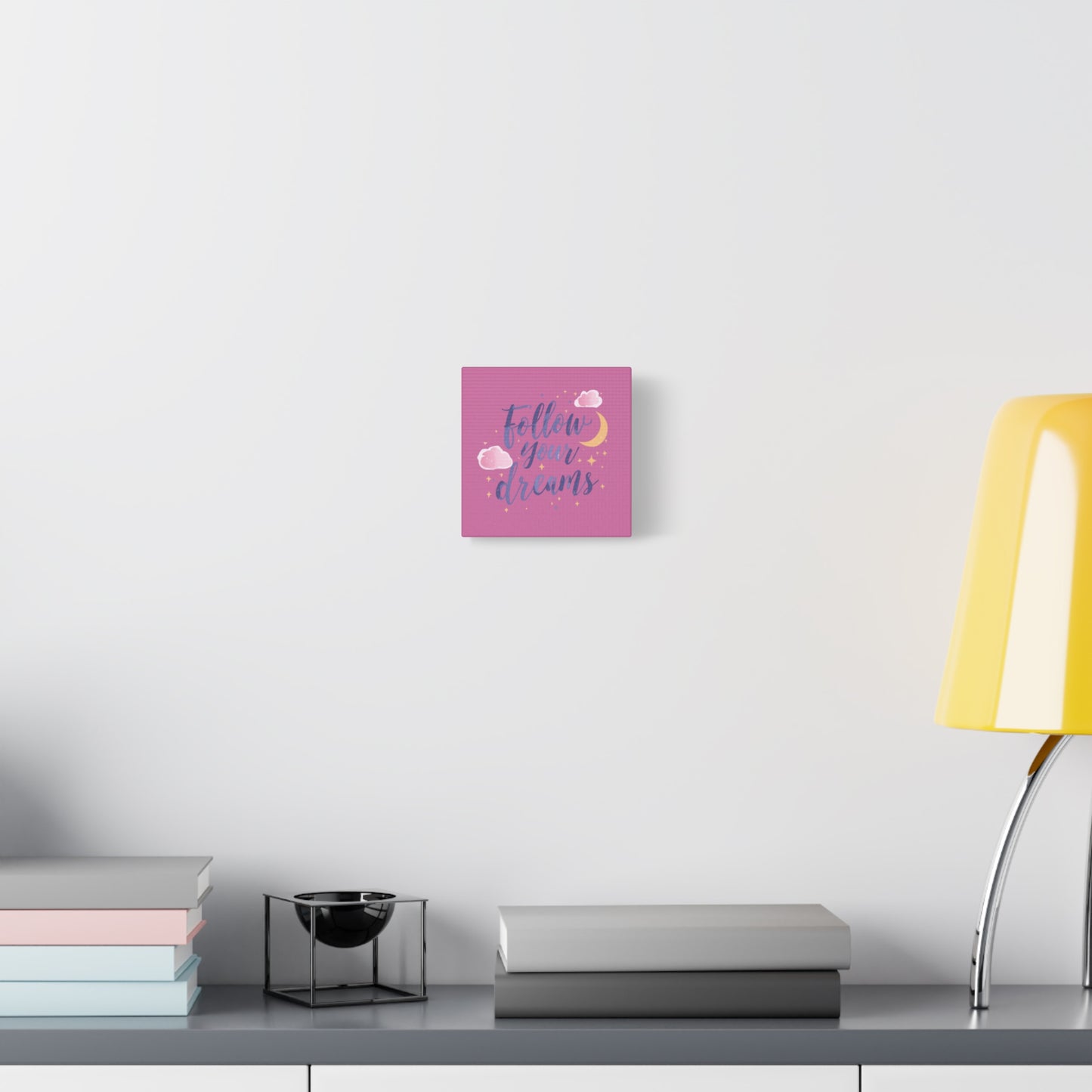Follow Your Dreams Matte Canvas | Inspirational Wall Art, Pink Moon Clouds