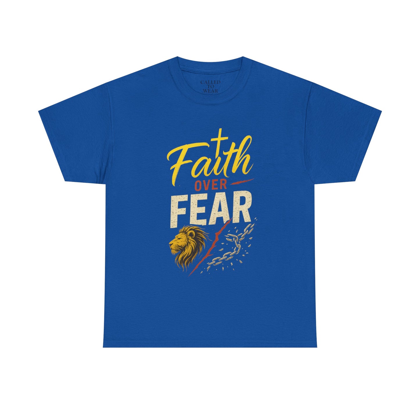 Faith Over Fear shirt | Lion and cross hand-lettered design