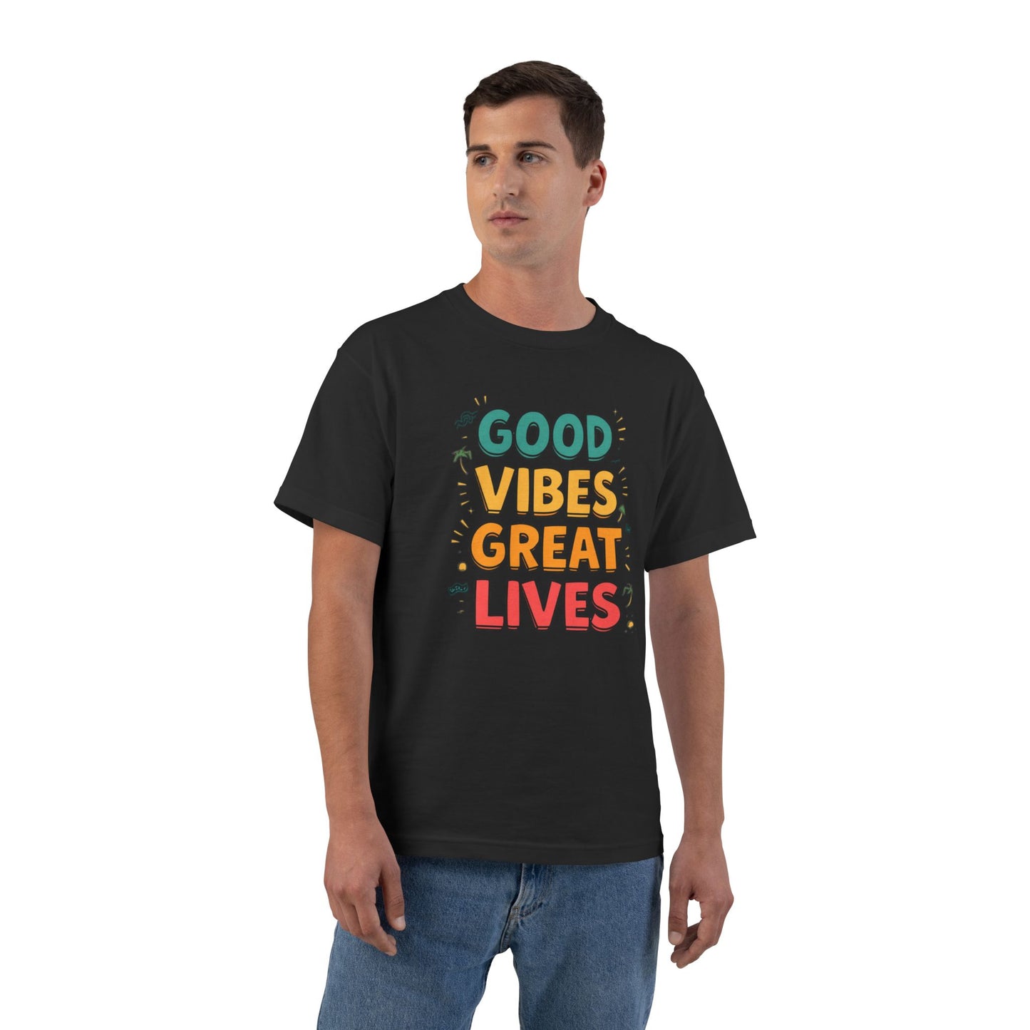Good Vibes Great Lives T-Shirt | Positive Quote Tee, Retro Color Block Typography