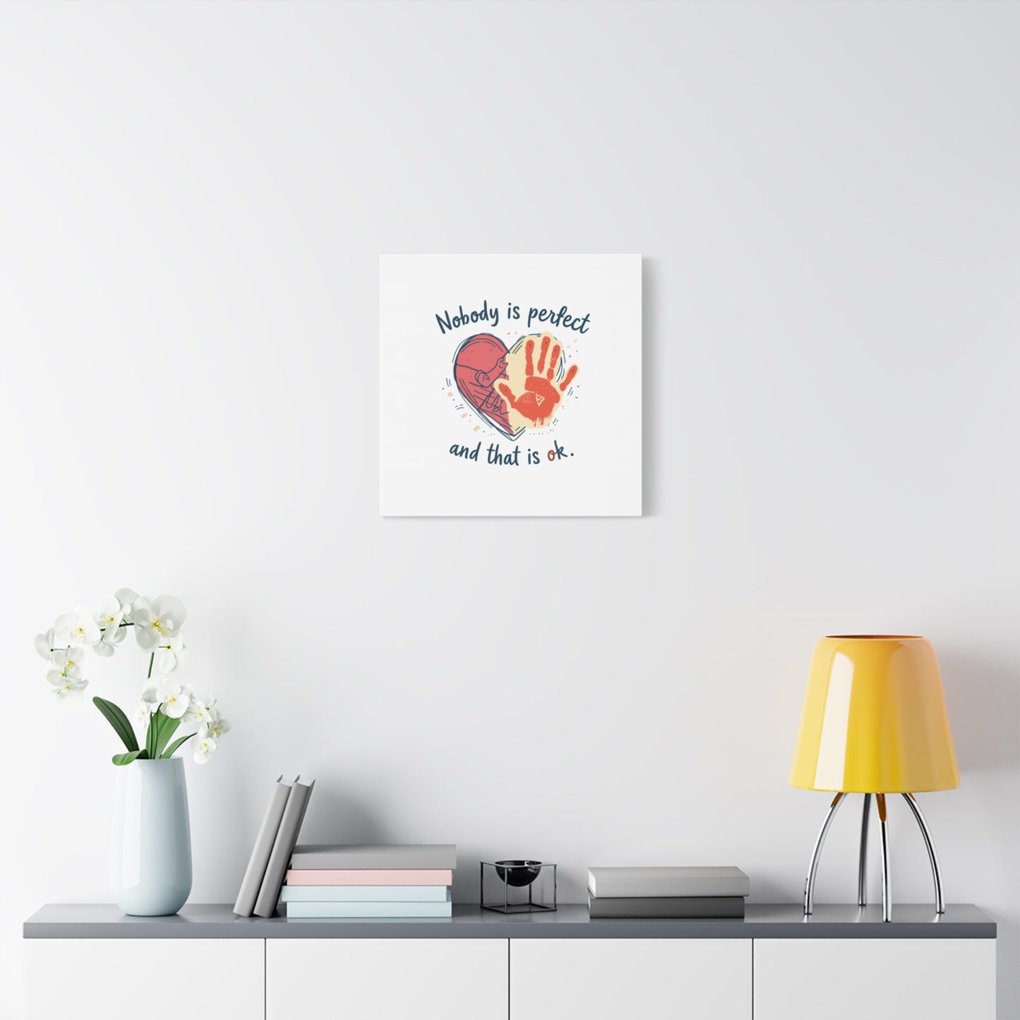 Nobody Is Perfect Heart with Handprint Canvas