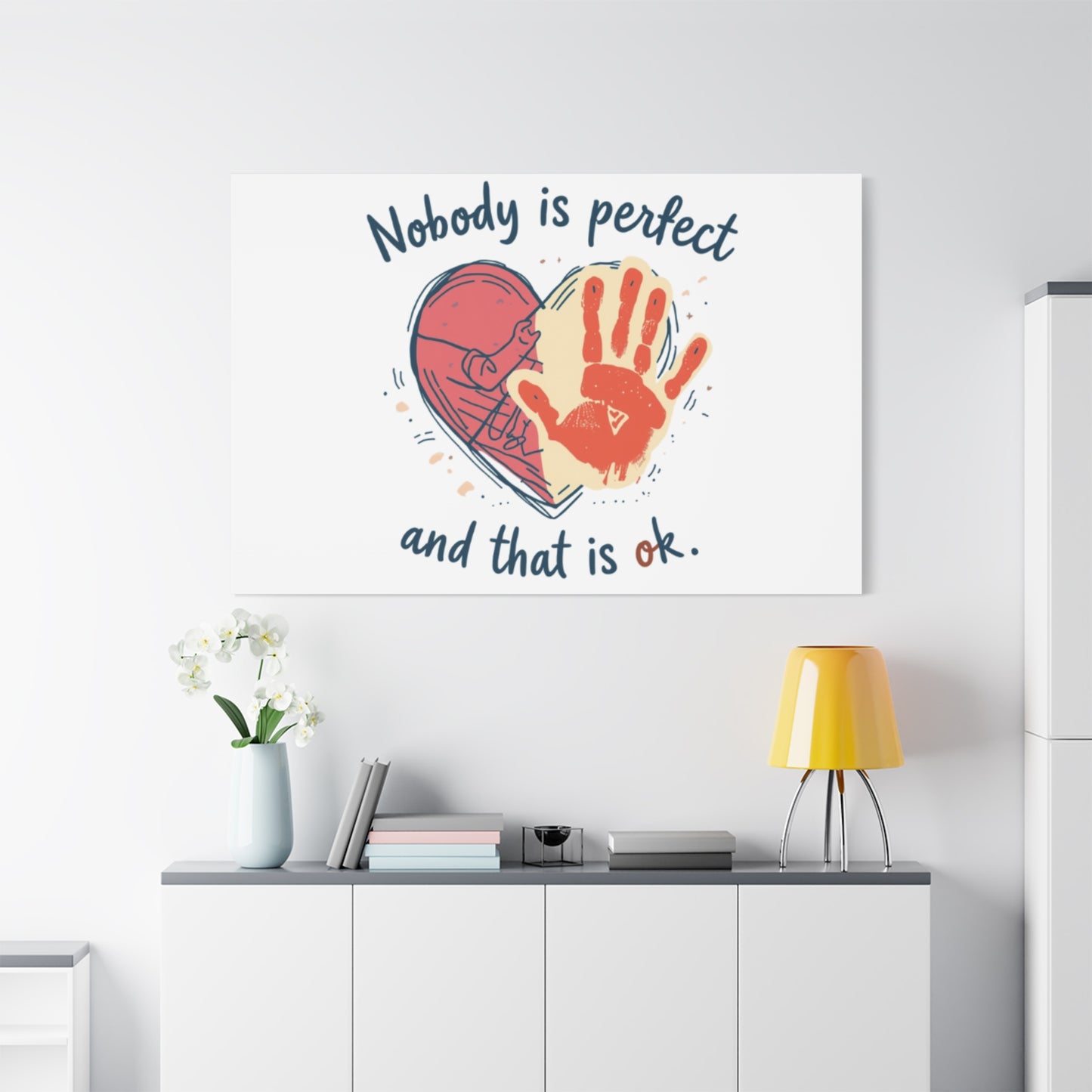 Nobody Is Perfect Heart with Handprint Canvas