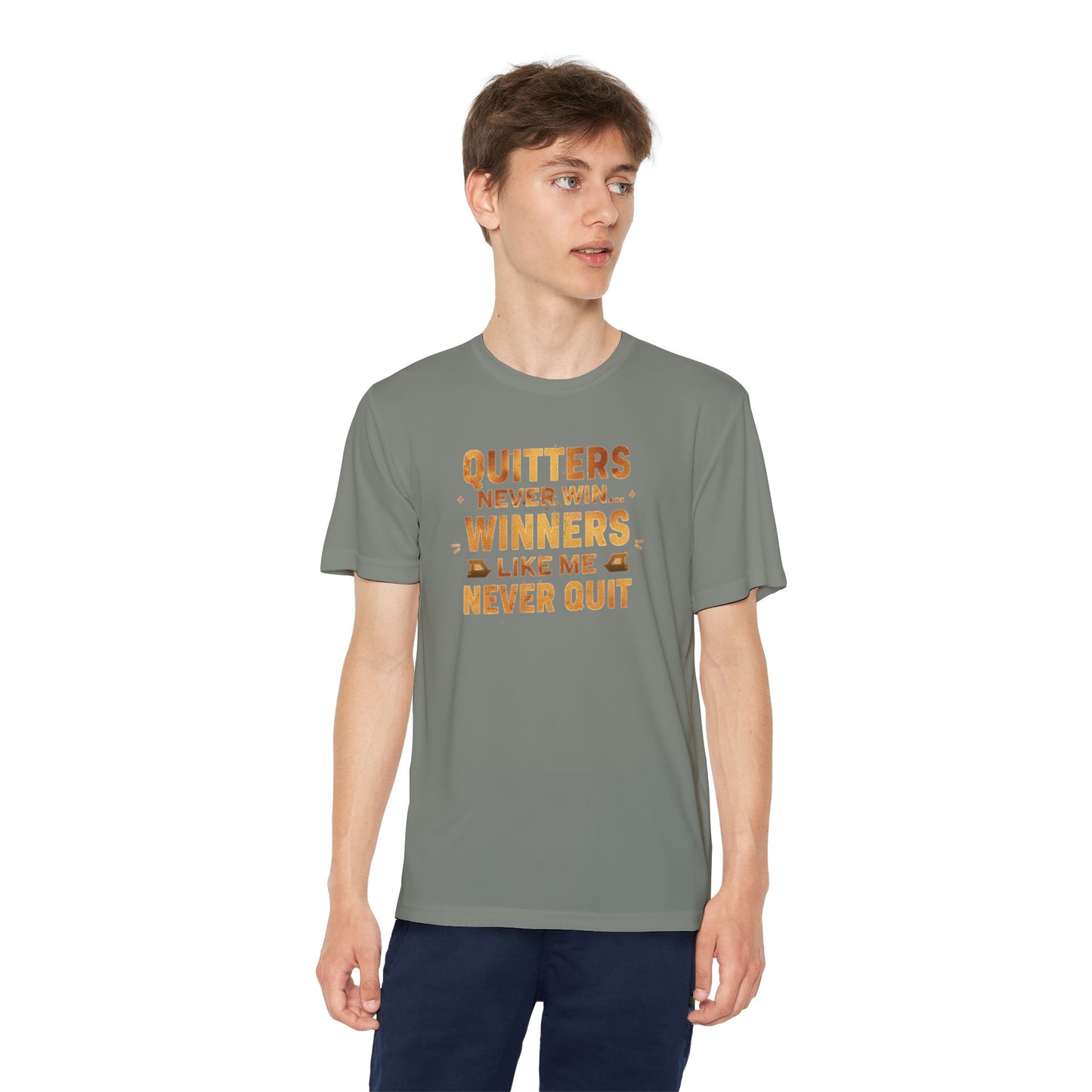 Quitters Never Win Winners Like Me Never Quit T-Shirt | Youth Competition Tee