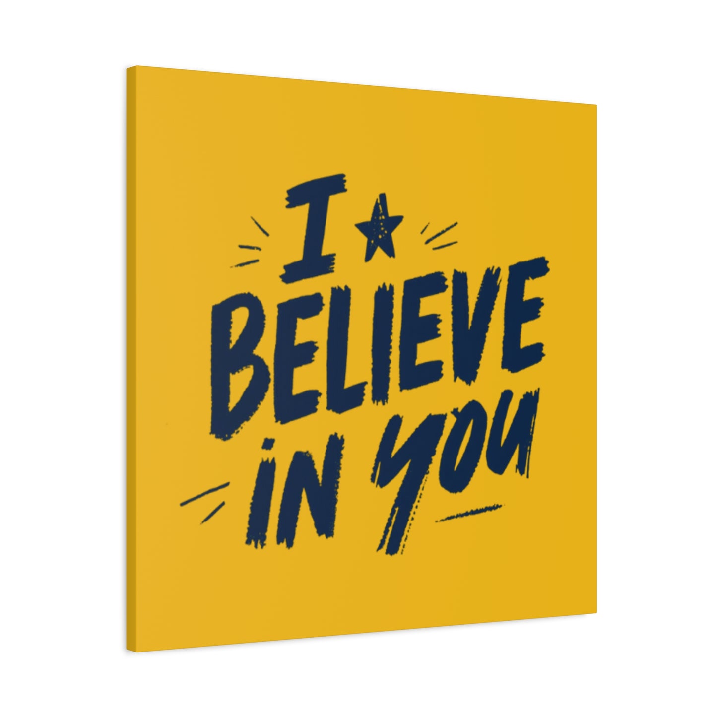 I Believe In You Canvas | Matte Stretched Wall Art, Navy Brush Lettering on Gold