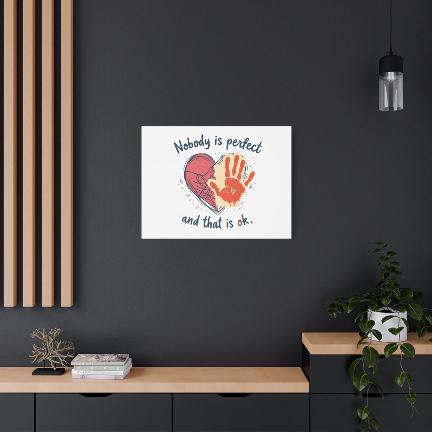 Nobody Is Perfect Heart with Handprint Canvas