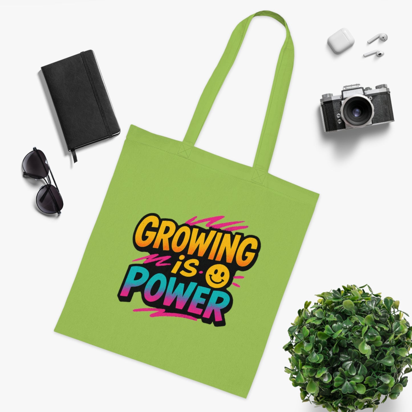 Empowering Cotton Tote Bag - "Growing is Power" - Eco-Friendly, Reusable, Gift for Students, Motivational, Everyday Use