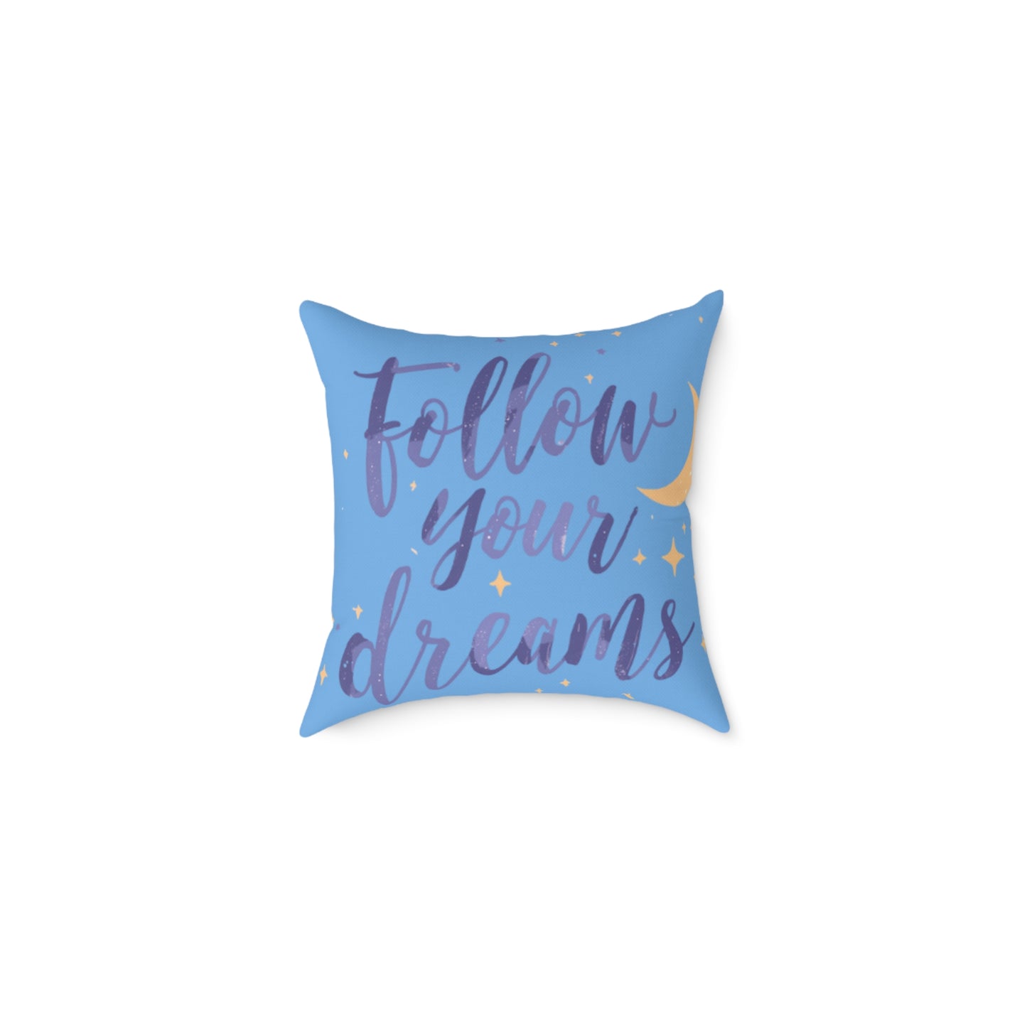 Follow Your Dreams pillow | Square poly canvas pillow, moon stars night design