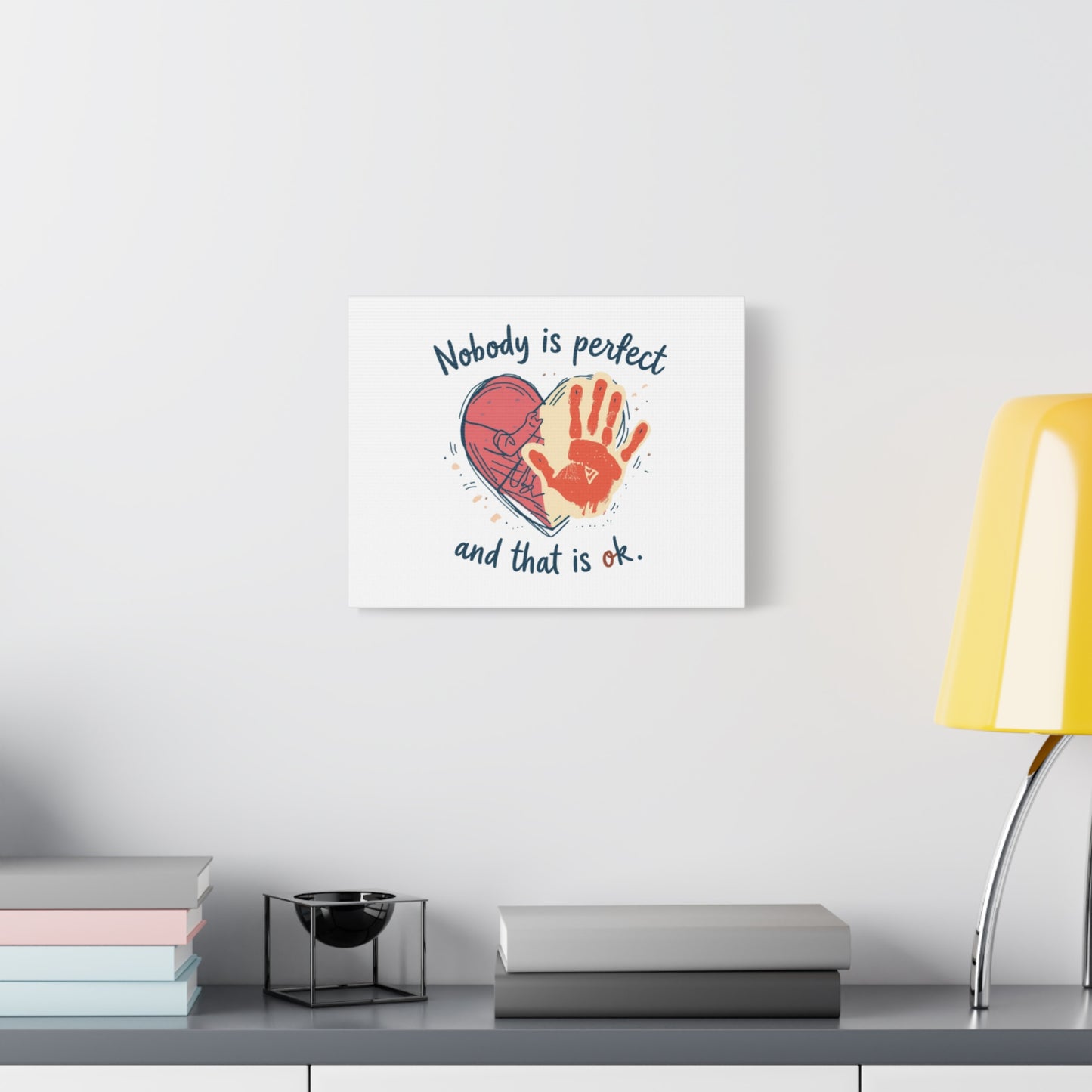 Nobody Is Perfect Heart with Handprint Canvas