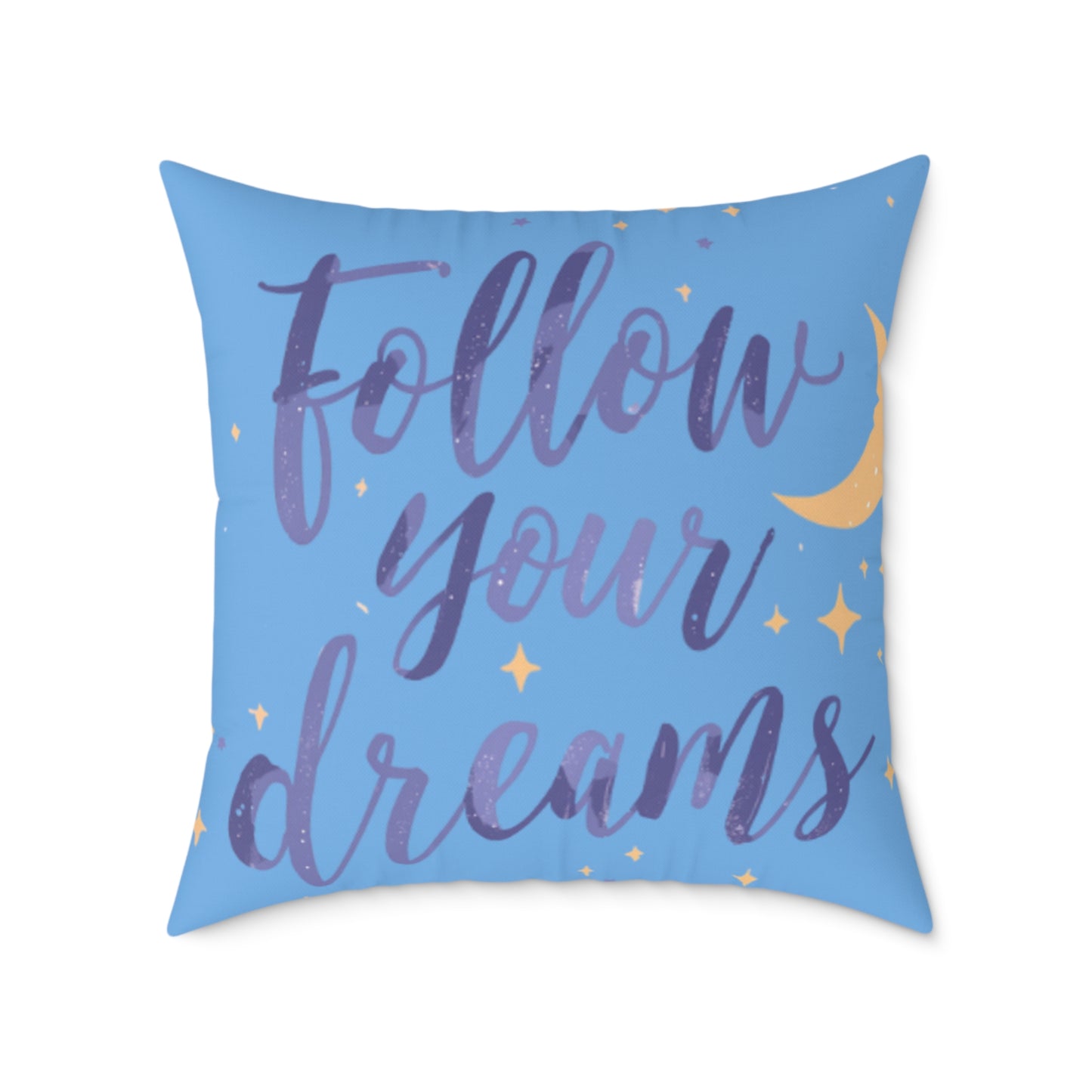 Follow Your Dreams pillow | Square poly canvas pillow, moon stars night design